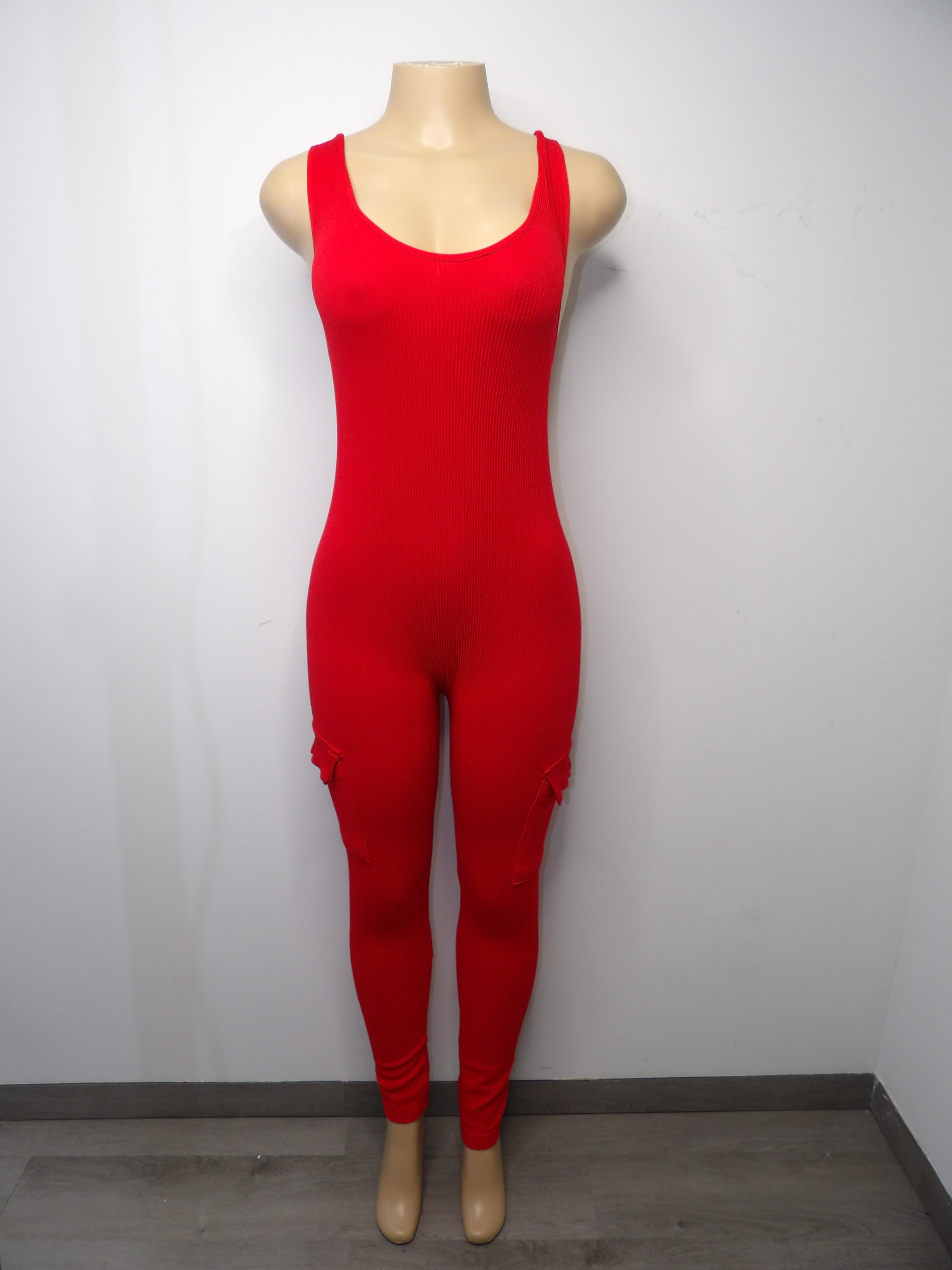Ribbed Seamless Raceback Cargo Jumpsuit