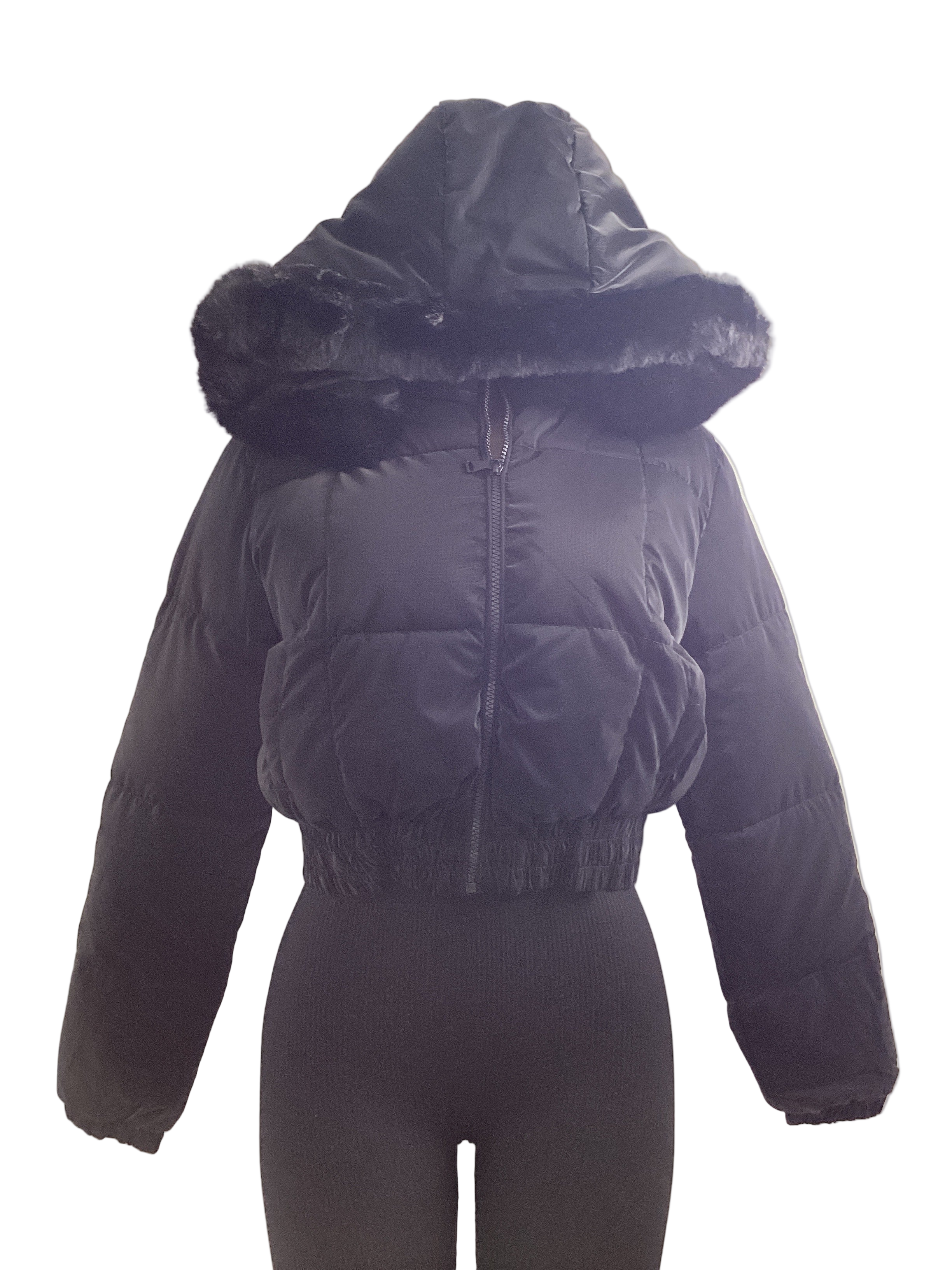 Puffed Fur Hooded Jacket