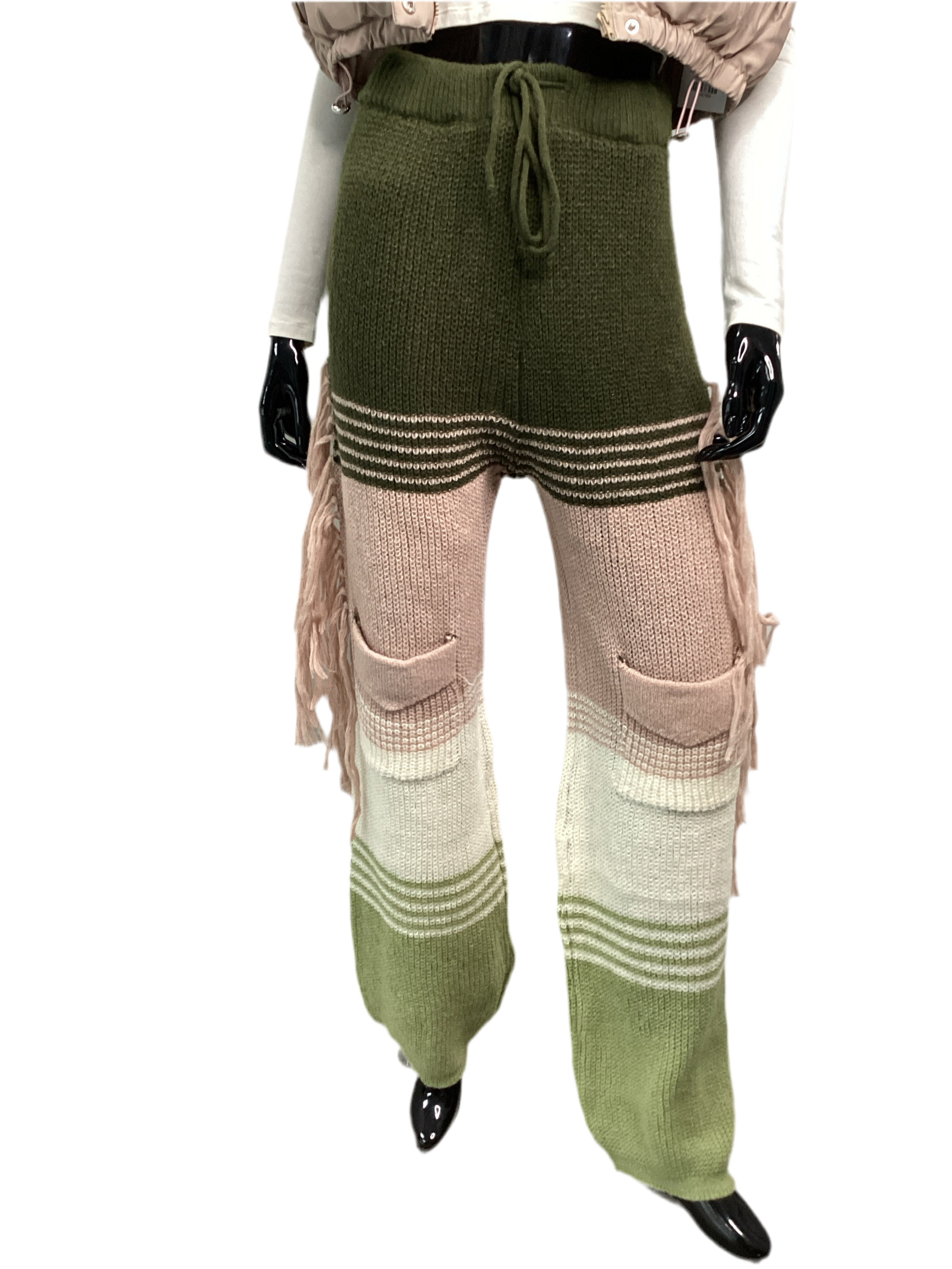 Crochet Knit Pants With Cargo Pockets
