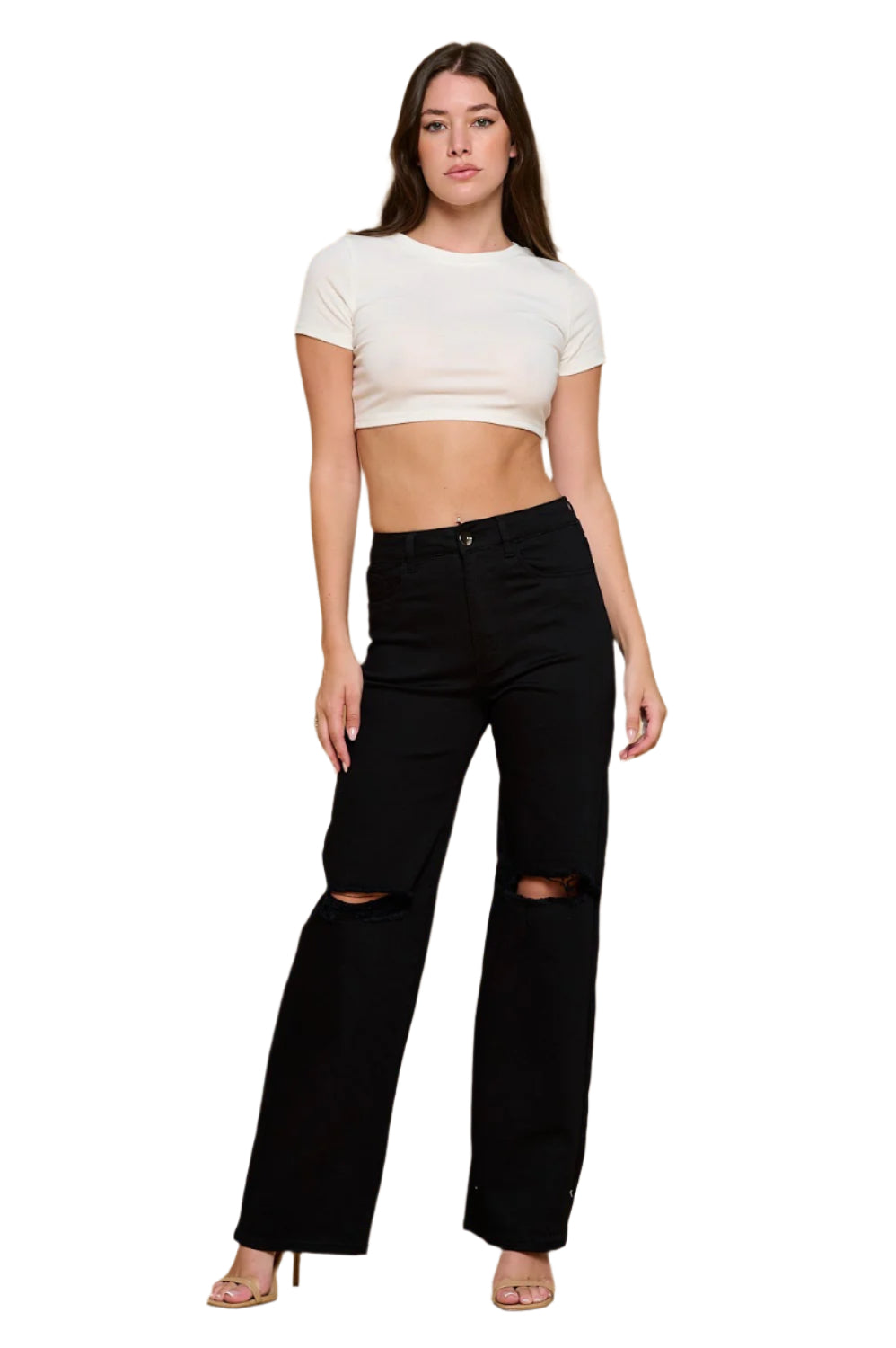 High Rise Distressed Wide Leg Jeans