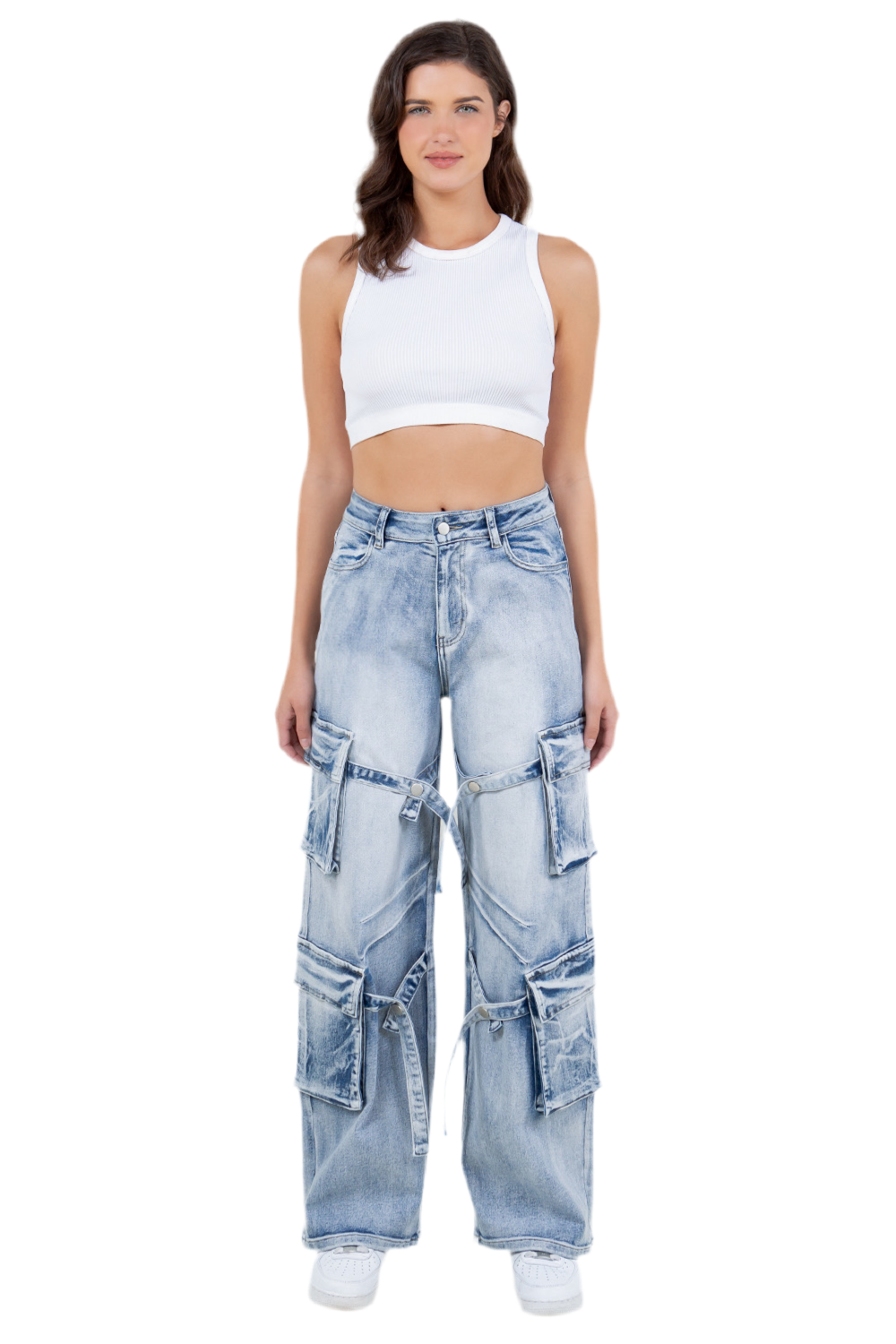 Acid Wash Cargo Denim Jeans