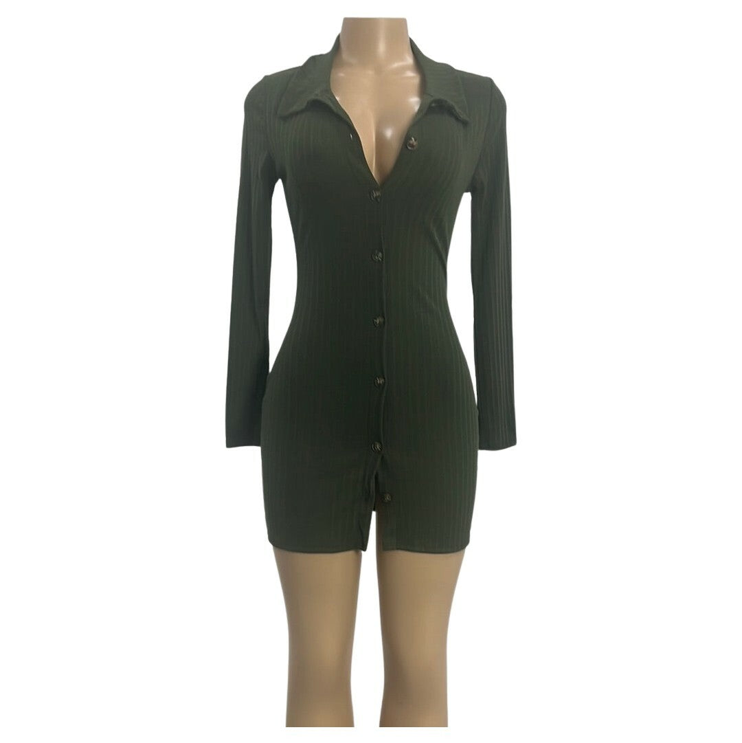 Collar Button Mini Dress - Closet Space