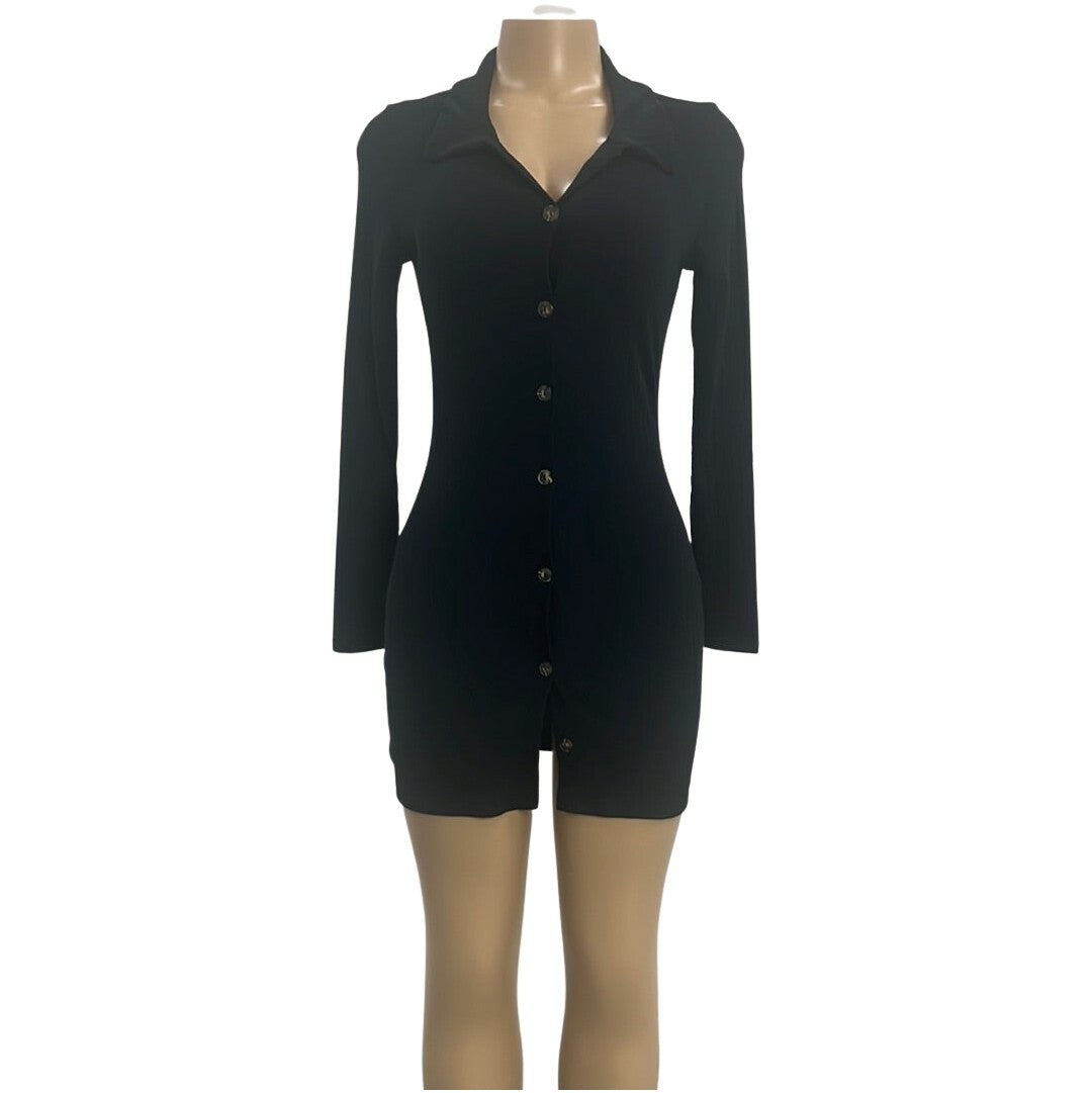 Collar Button Mini Dress - Closet Space