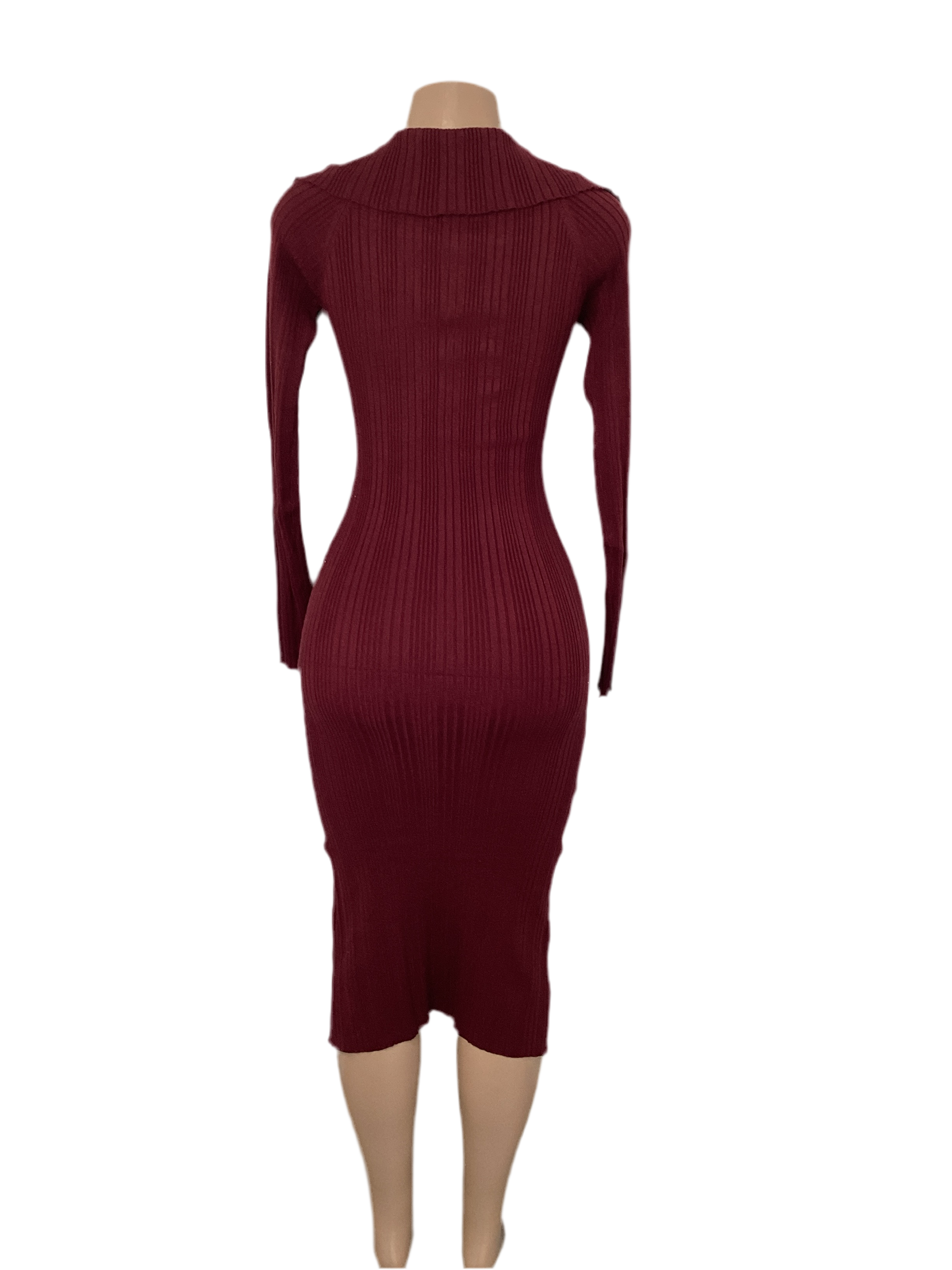 Ribbed Knit Button-Up Bodycon Midi Dress