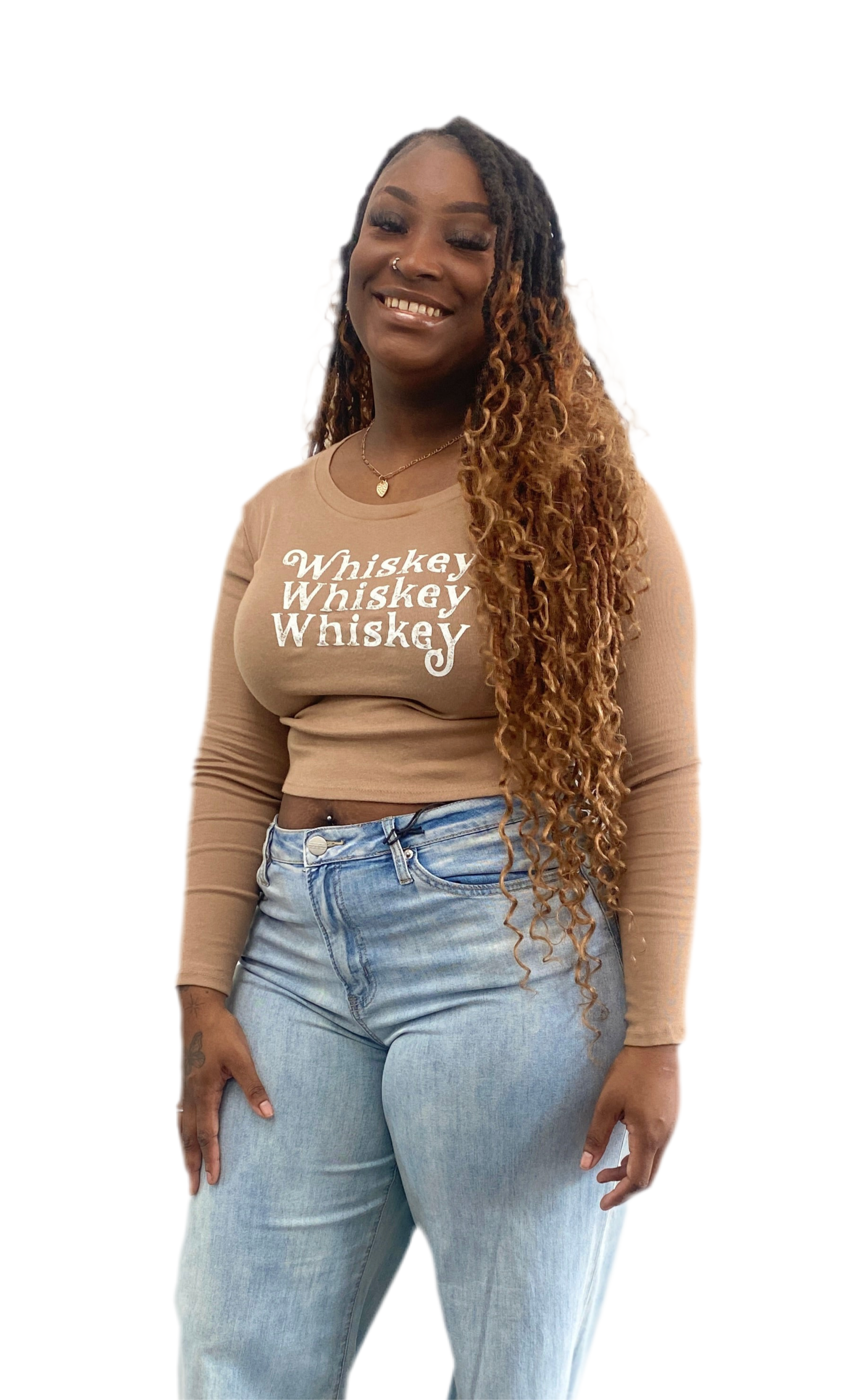 Whiskey Whiskey Whiskey Long Sleeve Crop Top Graphic Tee