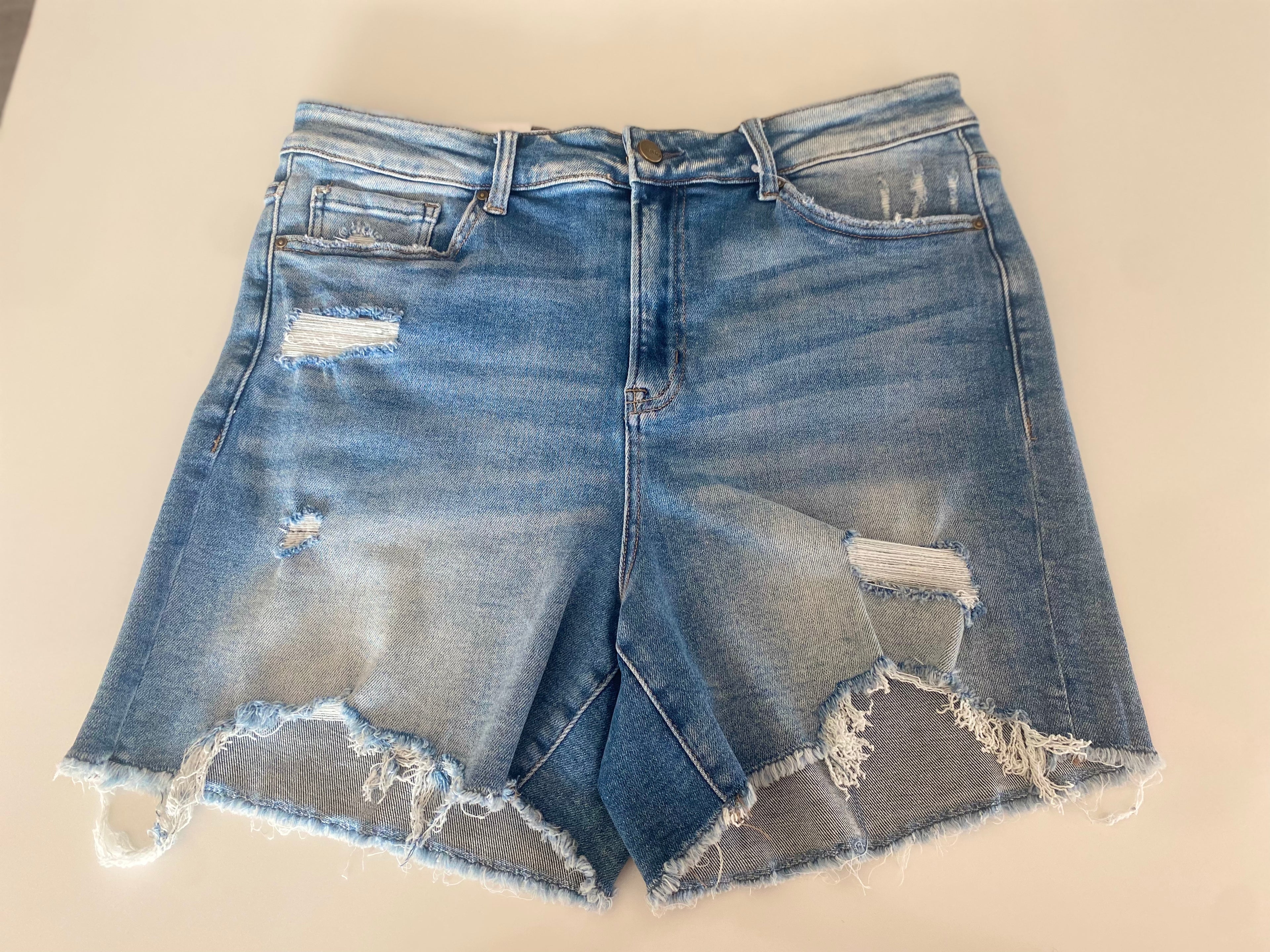 Curvy - High Rise Distressed Shorts - Closet Space