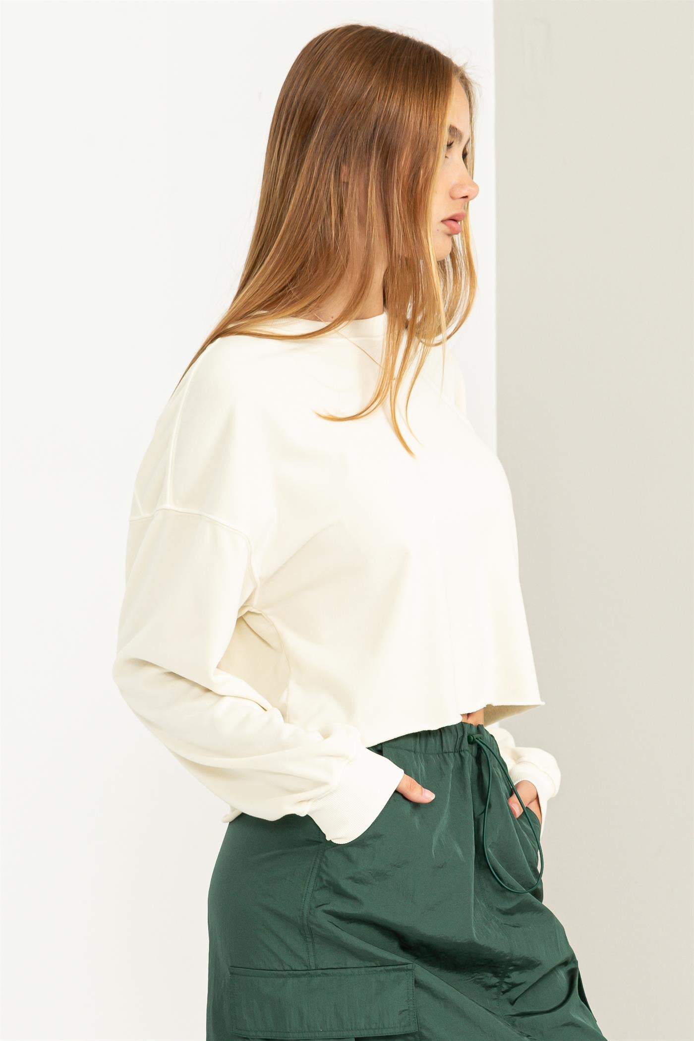 Lightweight Cropped Long Sleeve Crewneck Sweatshirt - Closet Space