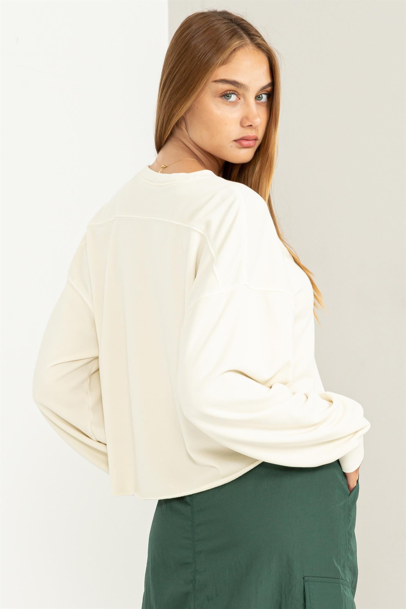 Lightweight Cropped Long Sleeve Crewneck Sweatshirt - Closet Space