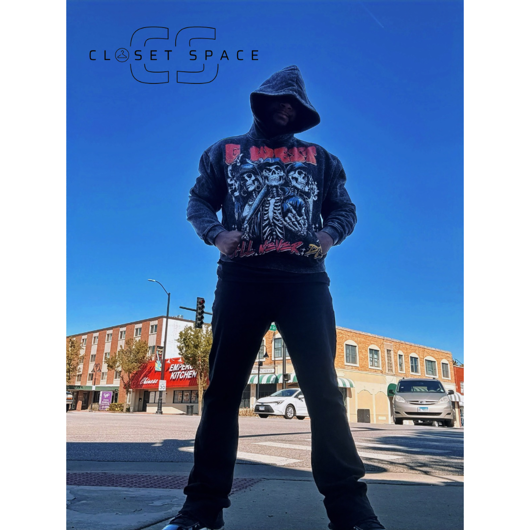 G-WEST - Graphic Skeleton Hoodie – Streetwear Pullover “We’ll Never Die”