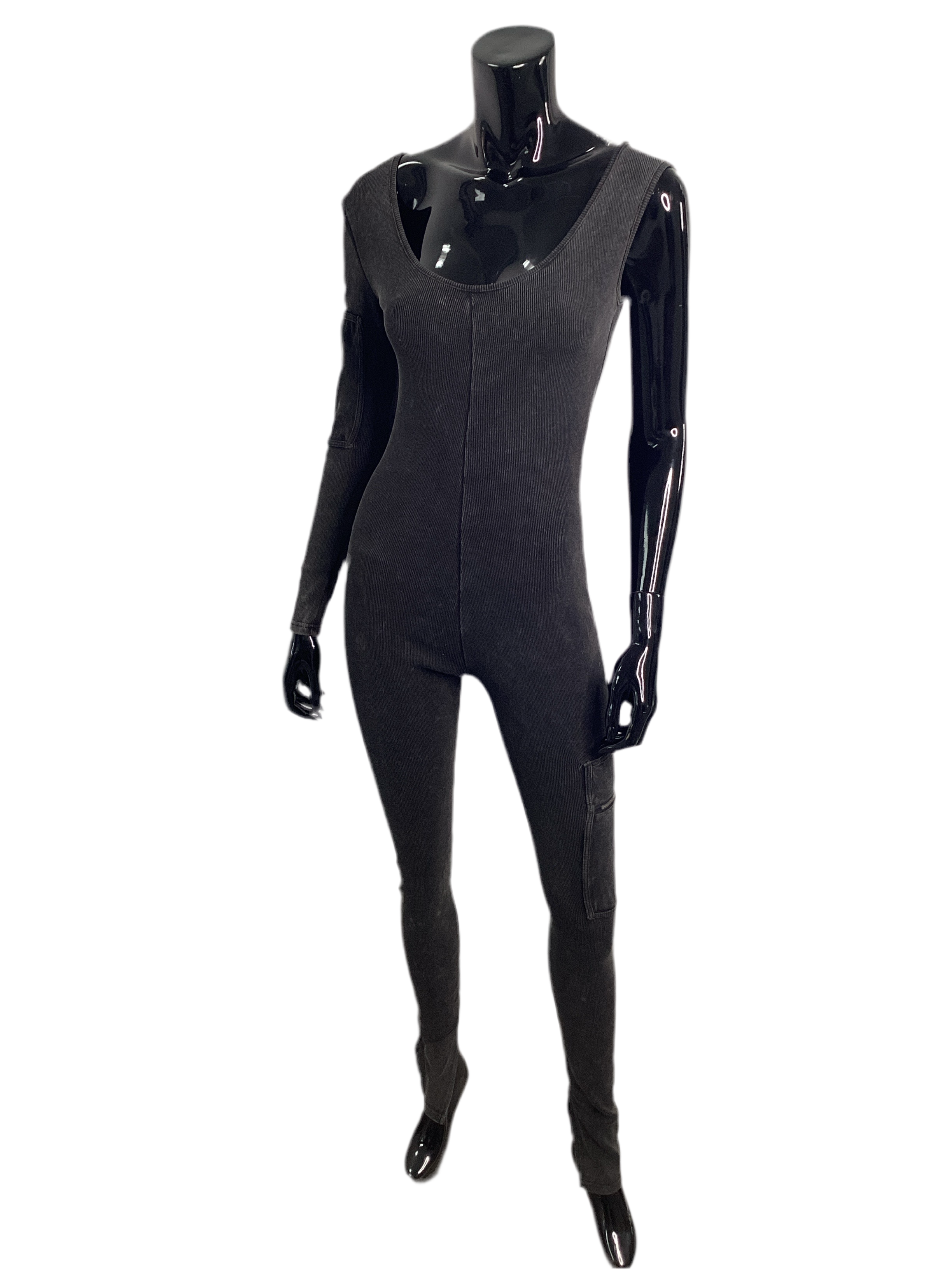 One Sleeve Cargo Washed Jumpsuit