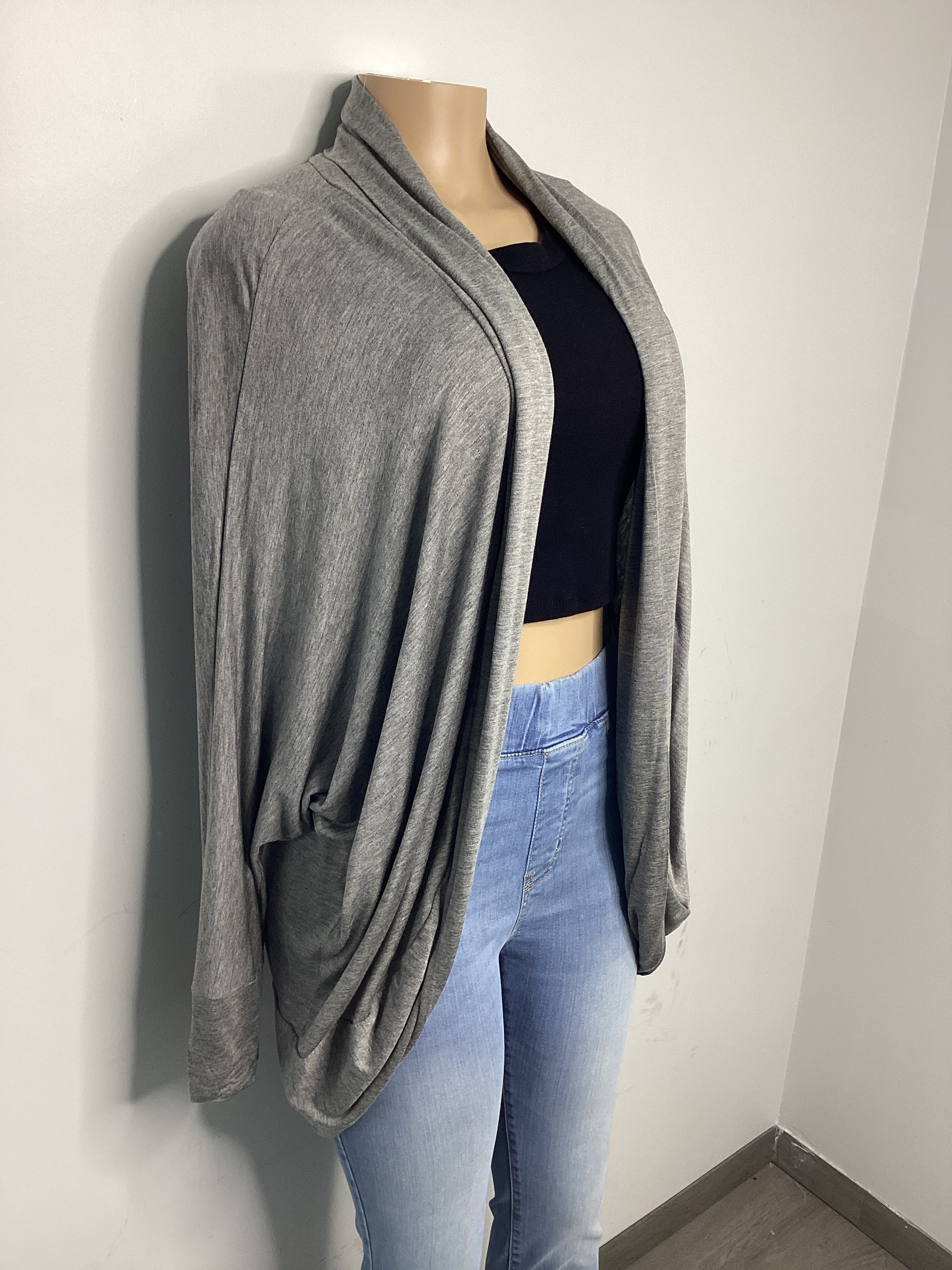 Curvy - Dolmen Sleeves Round Hem Cardigan - Closet Space