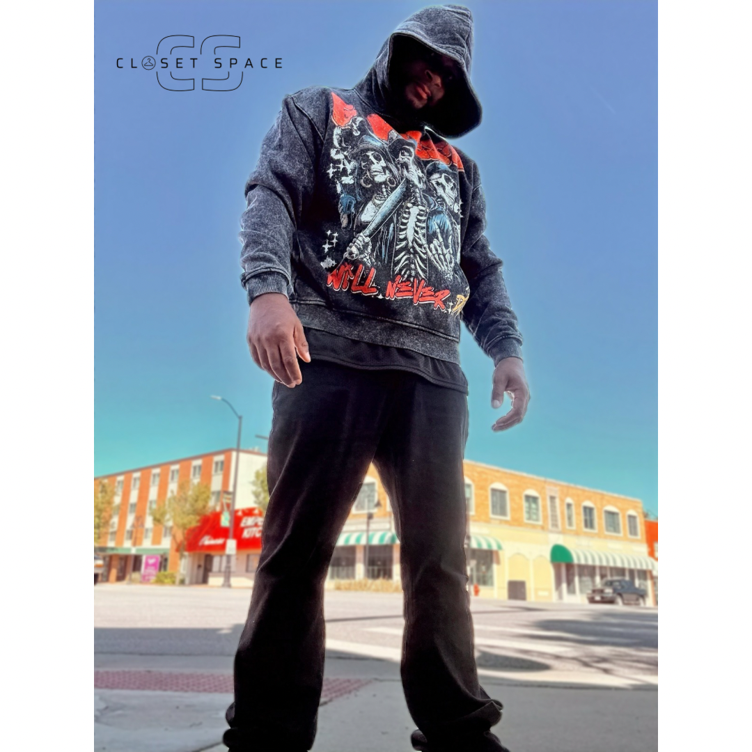 G-WEST - Graphic Skeleton Hoodie – Streetwear Pullover “We’ll Never Die”