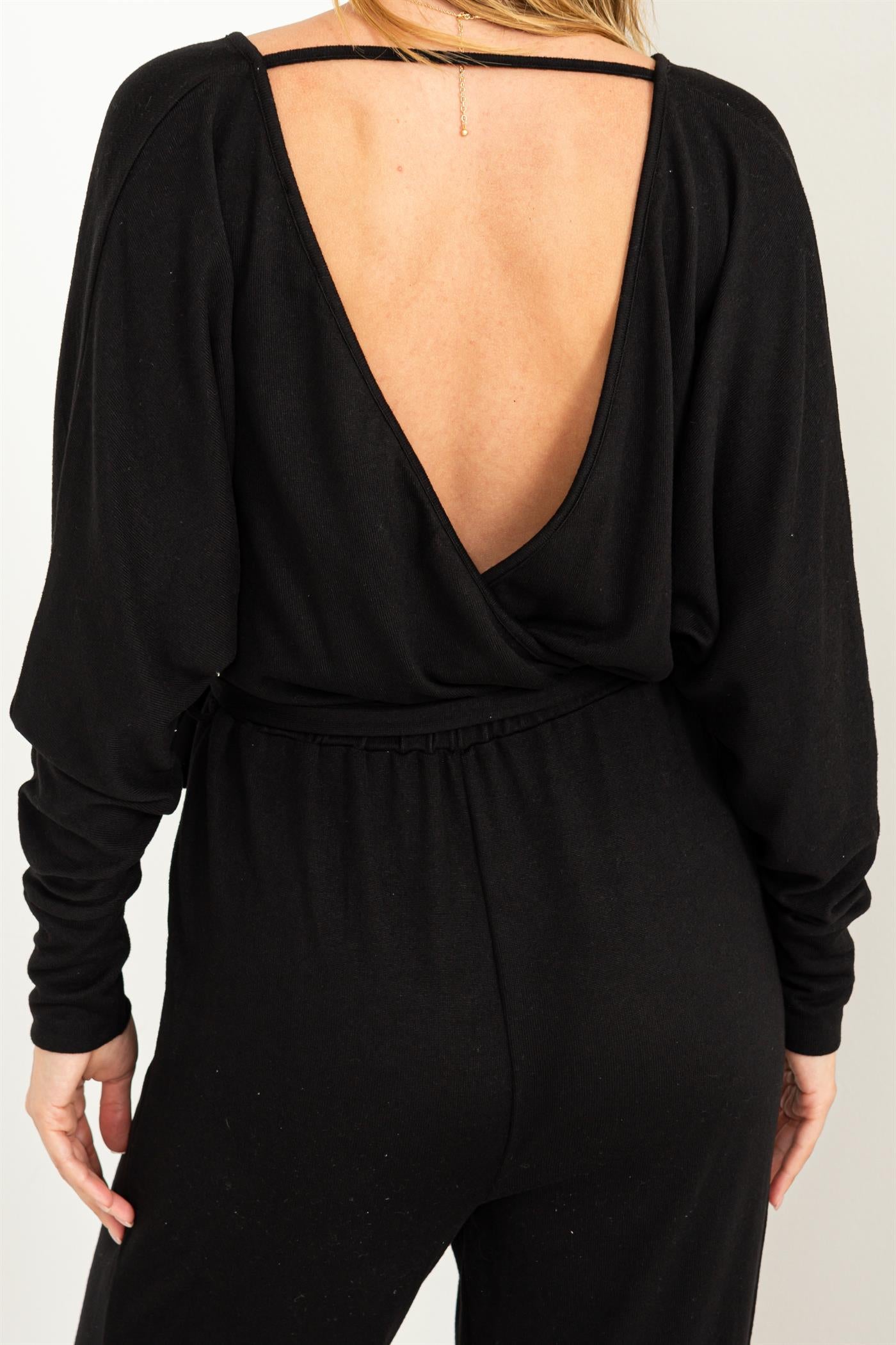 Tie Waist Long Sleeve Jumpsuit - Closet Space