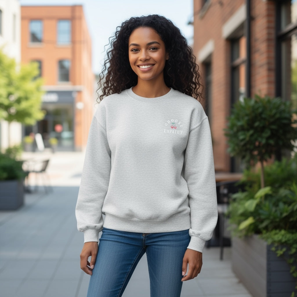 Choose Empathy Graphic Sweatshirt - Positive Cherry Embroidery Pullover