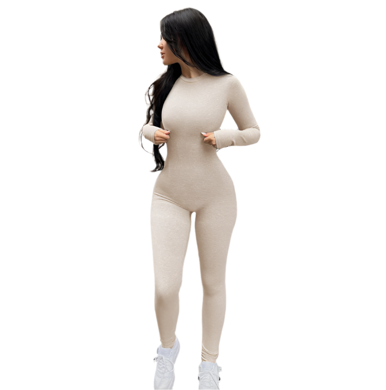 Ribbed Long Sleeve Bodycon Jumpsuit