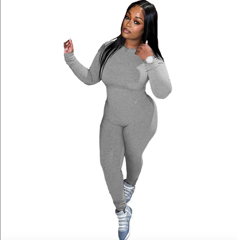 Ribbed Long Sleeve Bodycon Jumpsuit