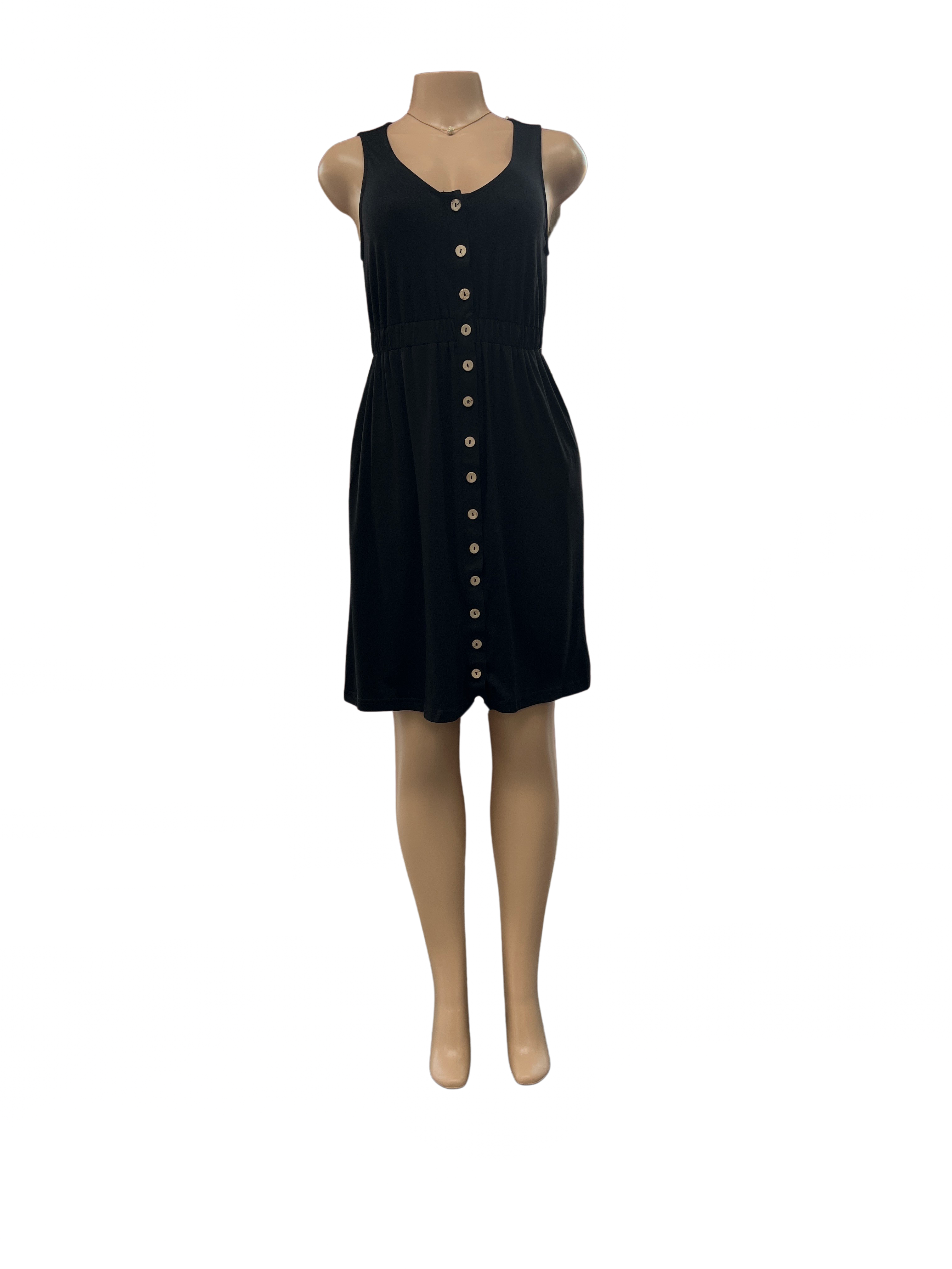 Button Front Sleeveless High Waist Mini Dress - Closet Space