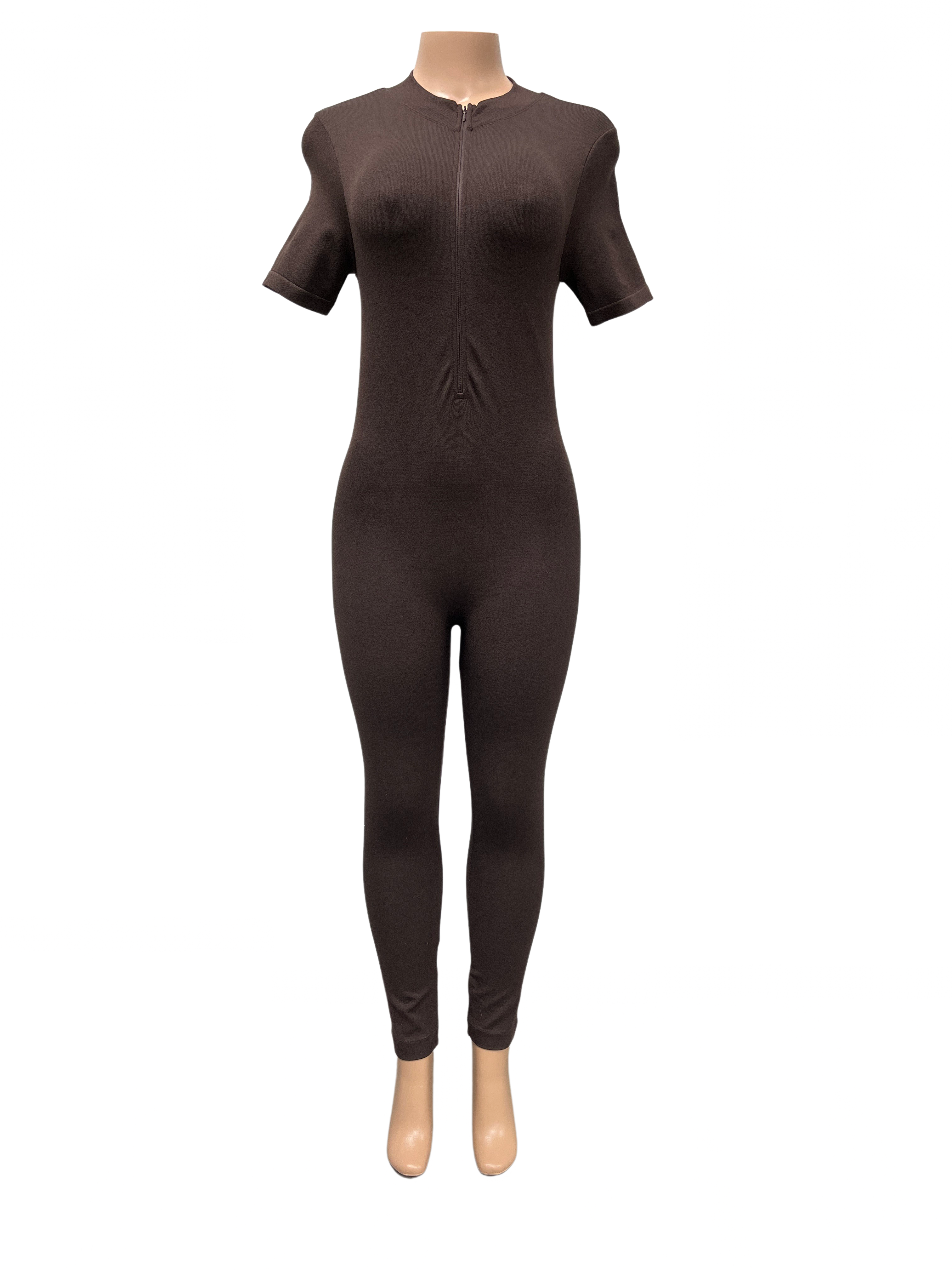Seamless Front Zipper Mock Neck Jumpsuit - Closet Space