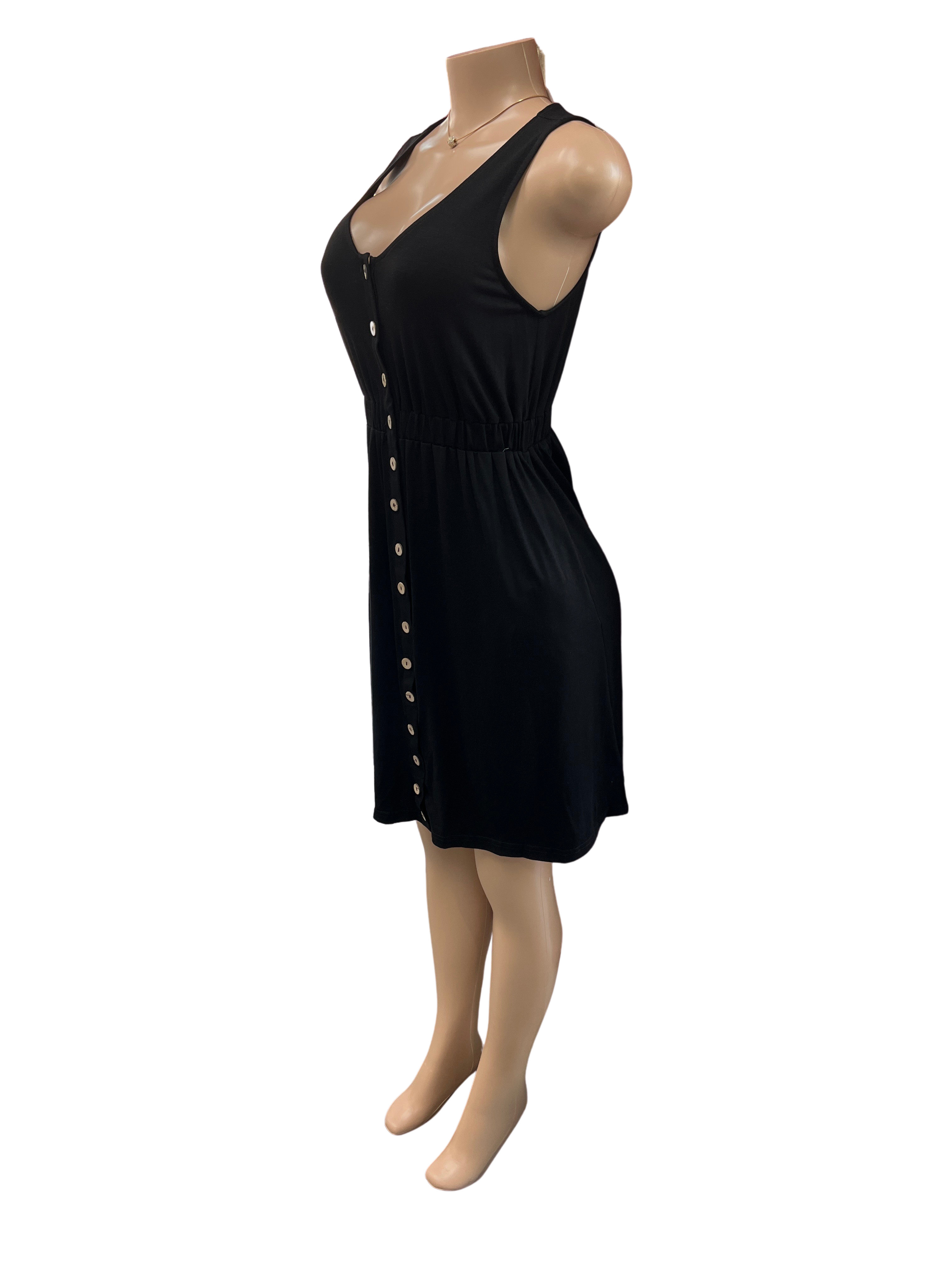 Button Front Sleeveless High Waist Mini Dress - Closet Space