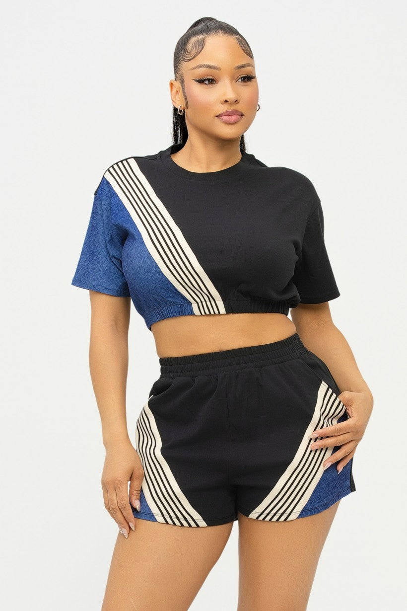 2 Piece Denim Mix Sport Set