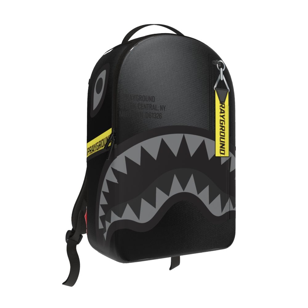 SPRAYGROUND - Shark Central Yellow Tape DLX Satin Backpack