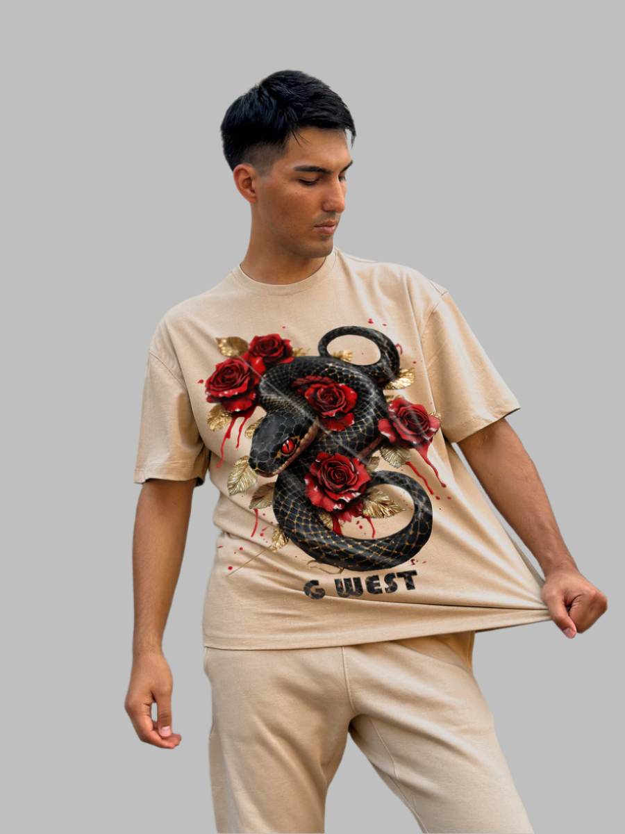 G WEST - Rhinestone Snake Tee