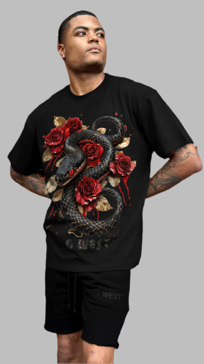 G WEST - Rhinestone Snake Tee