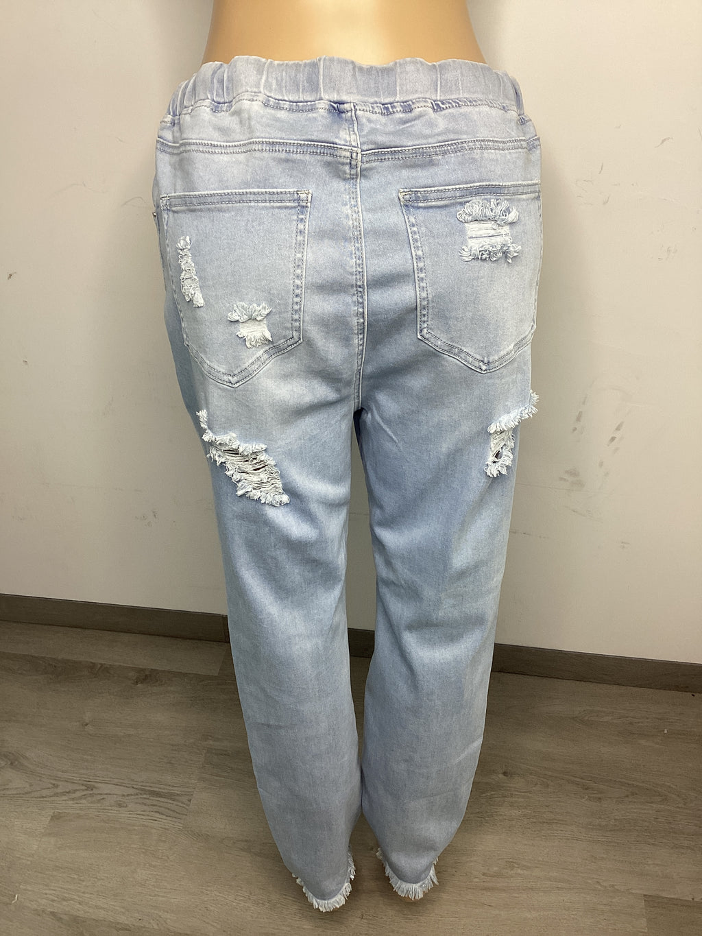 Curvy - High Wasted Distressed Denim Jogger - Closet Space