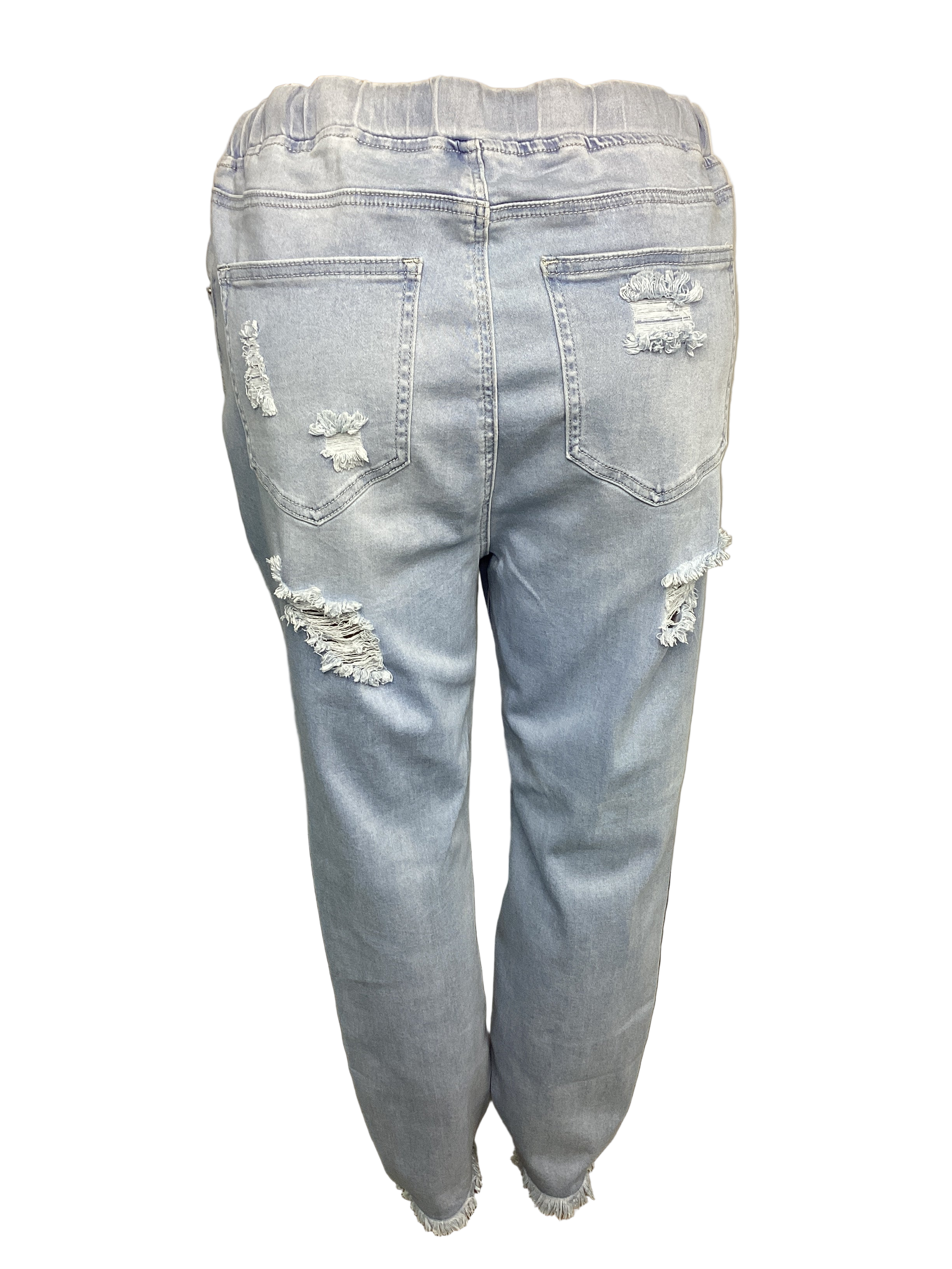 Curvy - High Wasted Distressed Denim Jogger