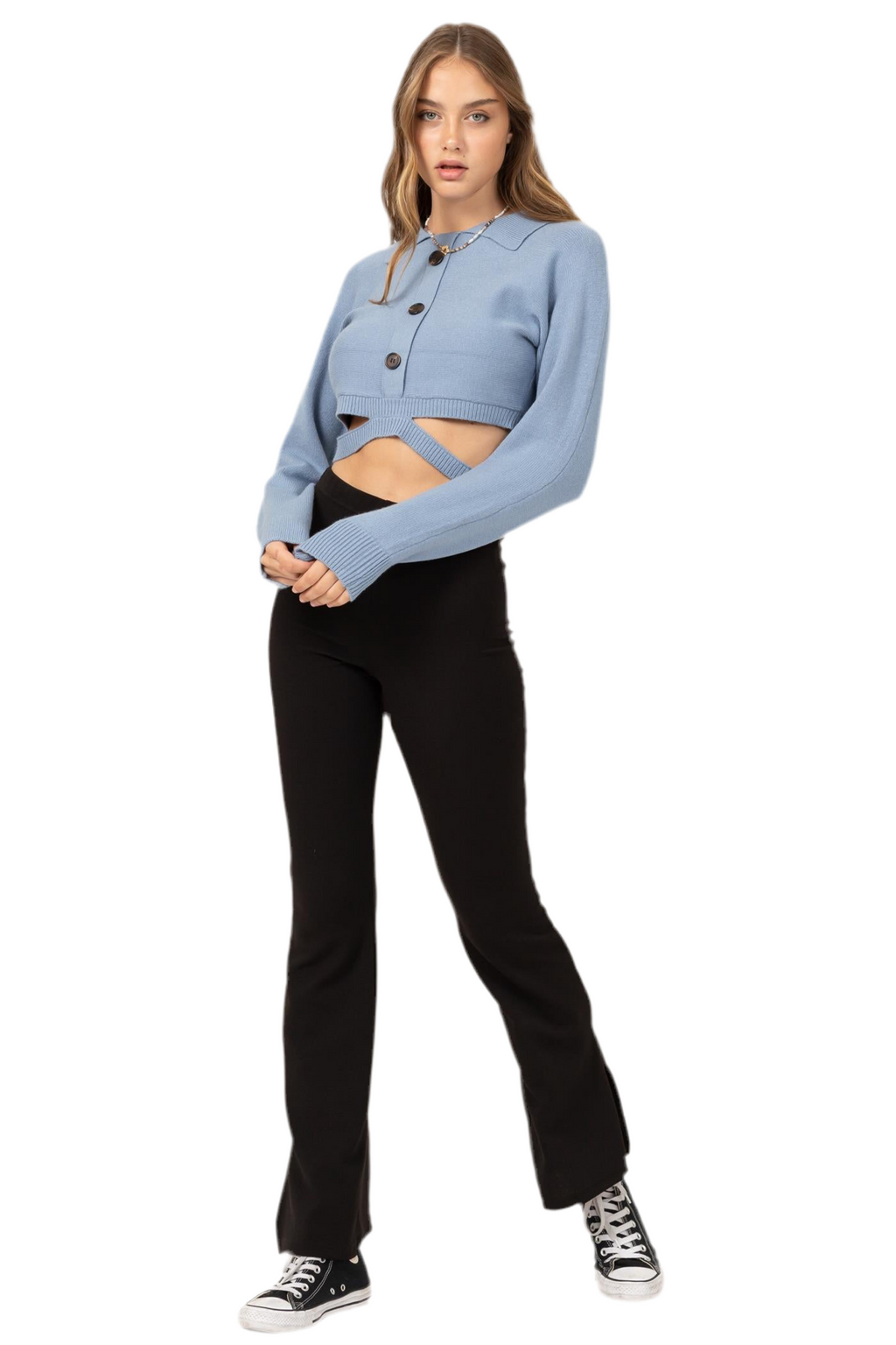 Button Front Cropped Sweater