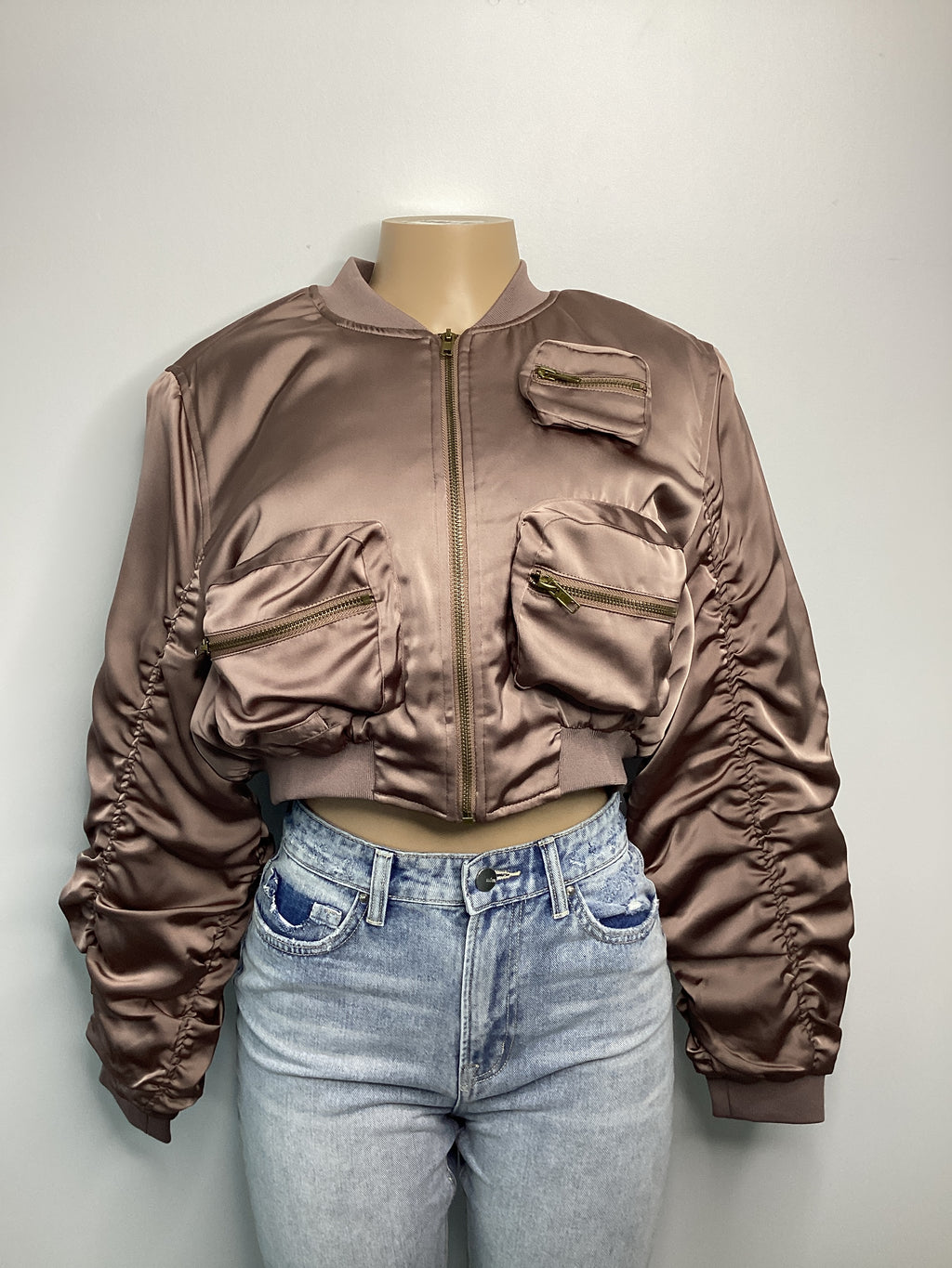 Cropped Pocket Detail Bomber Jacket - Closet Space