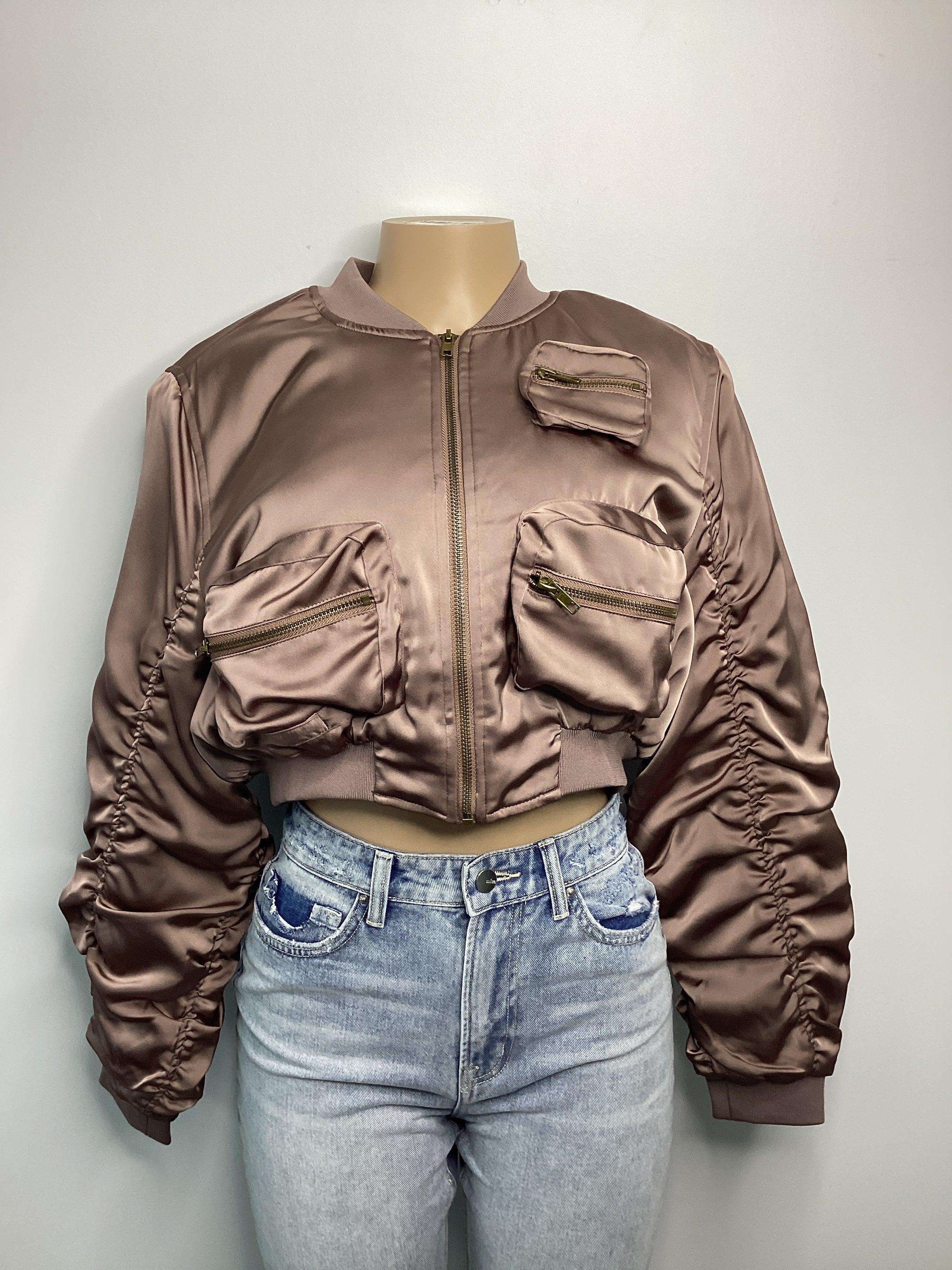 Cropped Pocket Detail Bomber Jacket - Closet Space