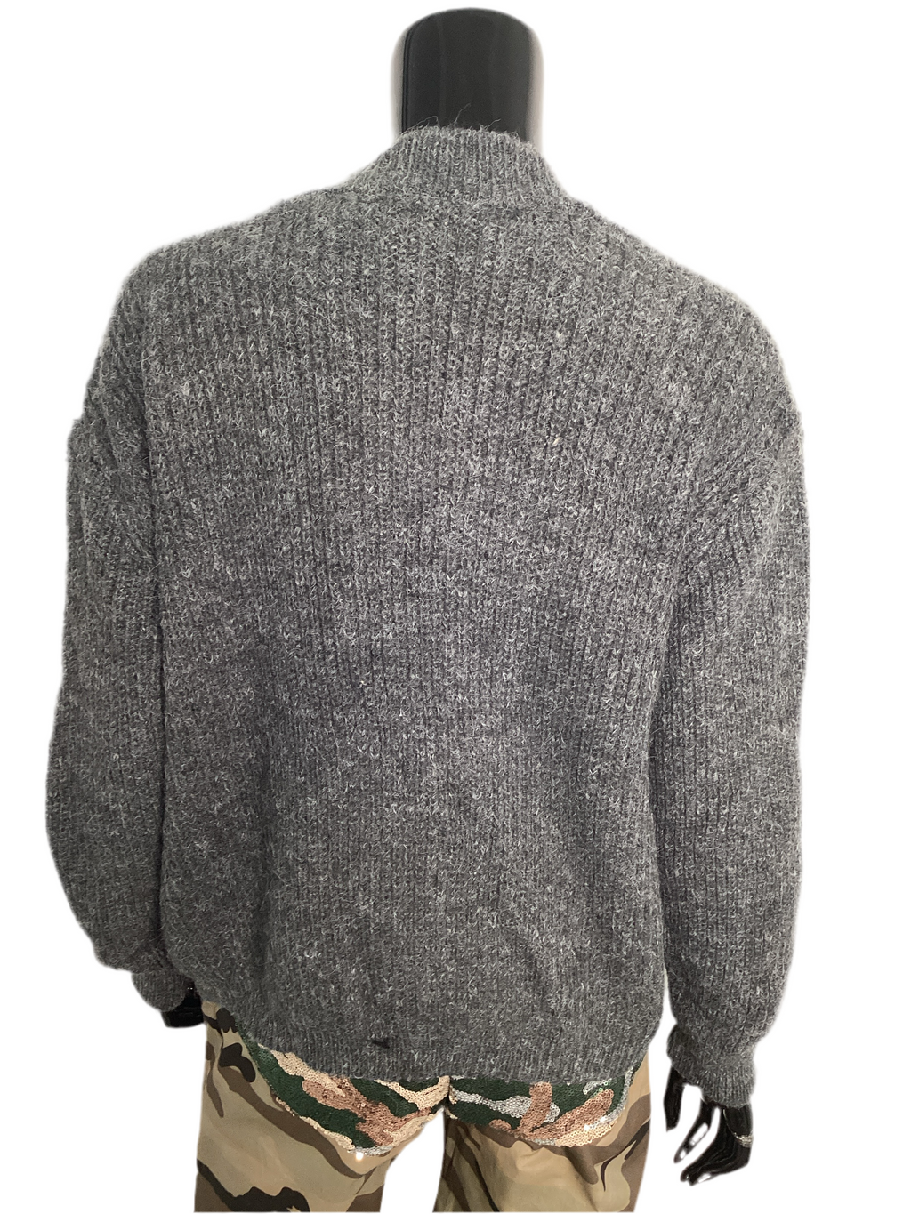 Patchwork Denim Knit V-Neck Cardigan