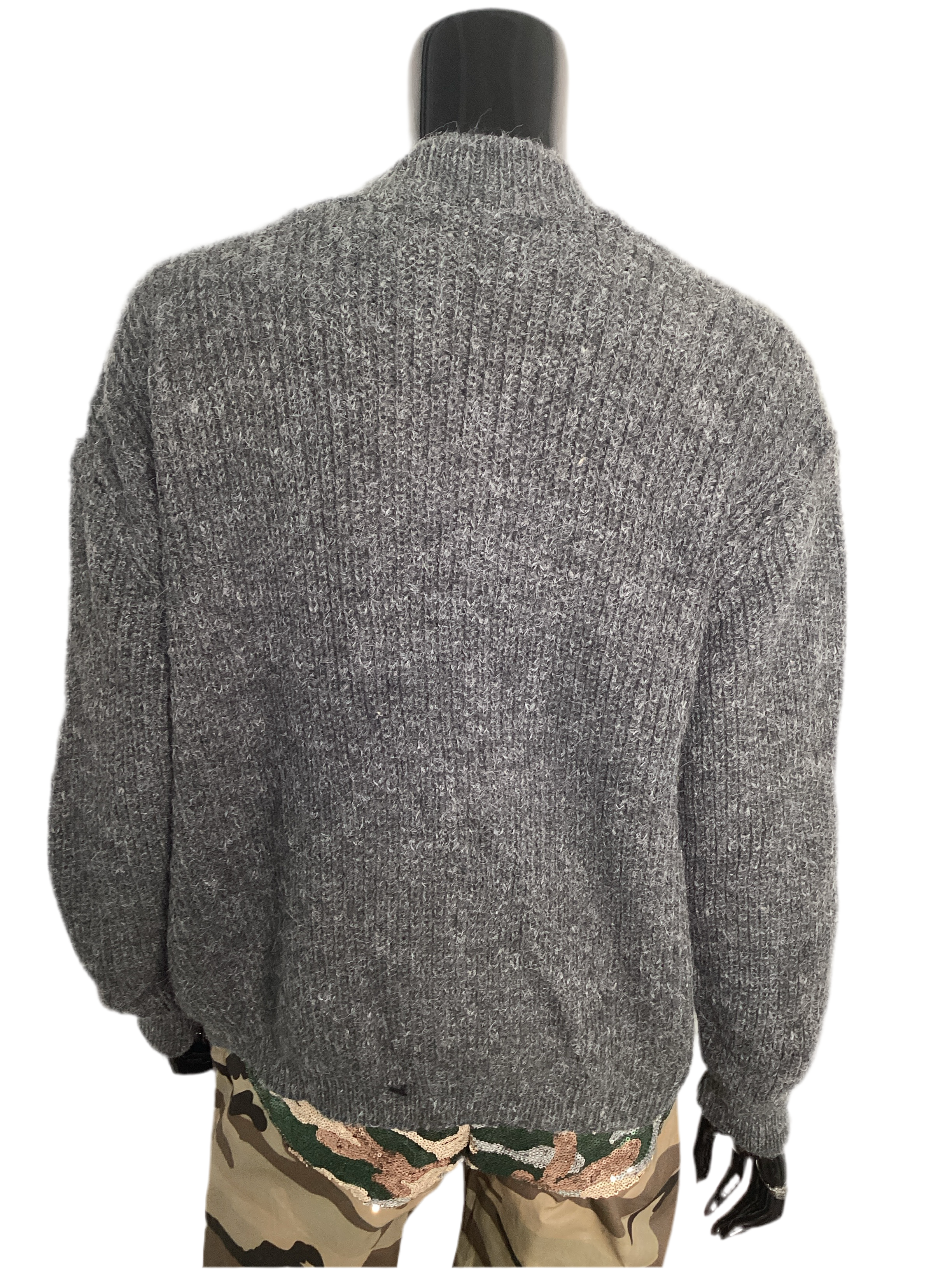 Patchwork Denim Knit V-Neck Cardigan