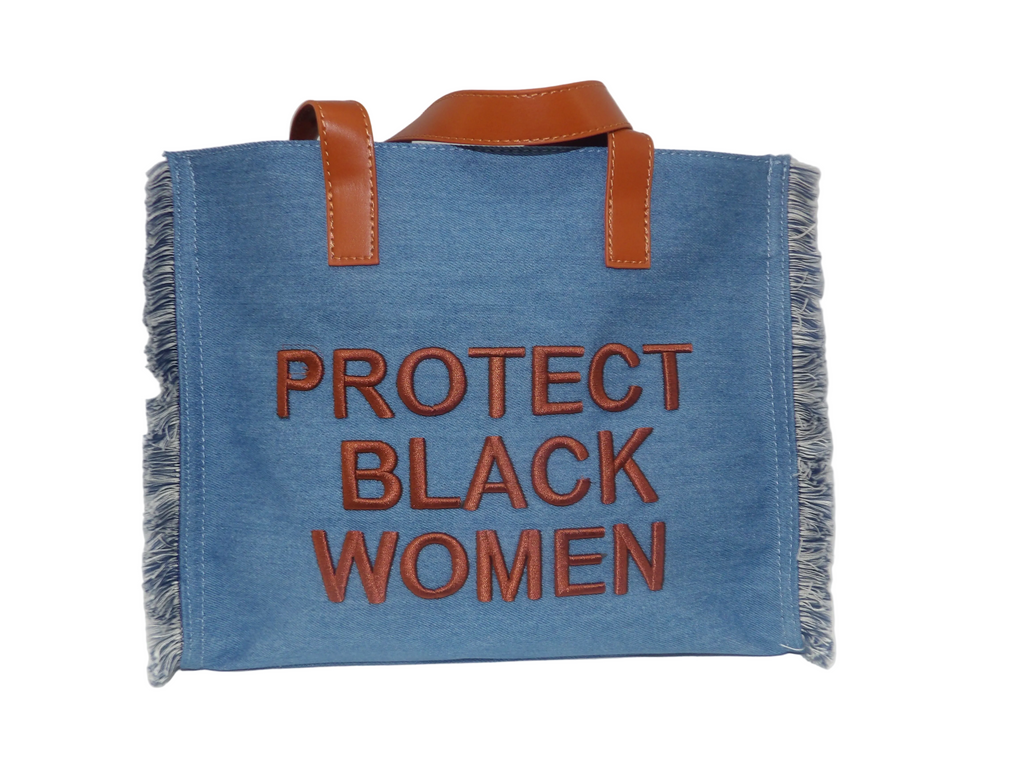 Protect Black Women Denim Tote Bag