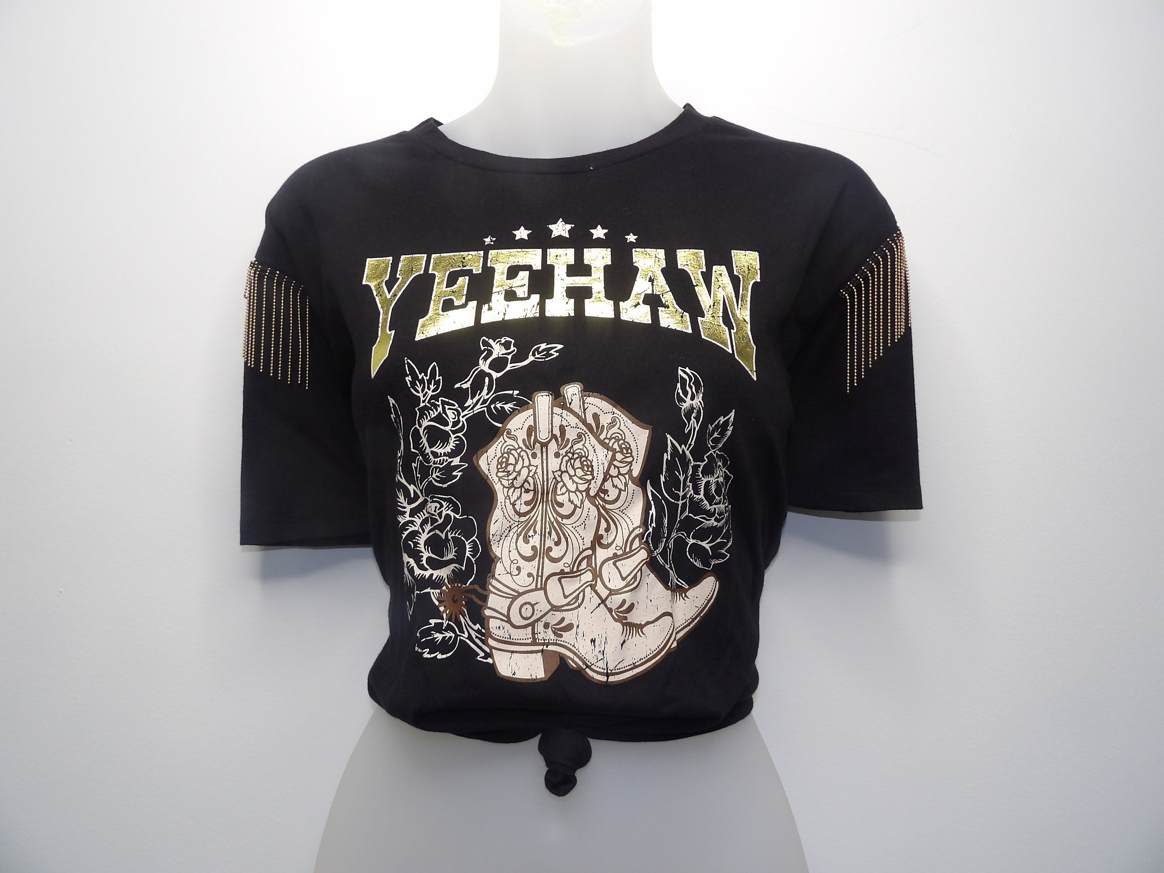 Yeehaw Western Boots With Fringe Crop Tee