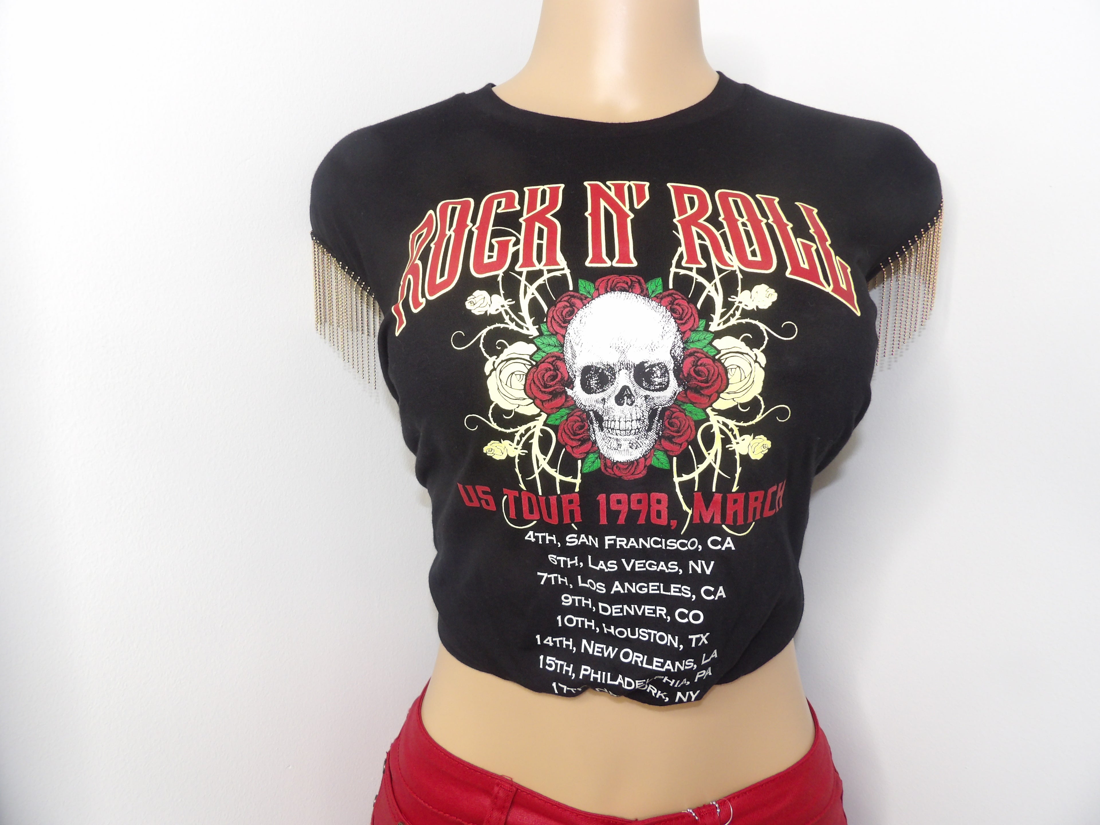 Rock And Roll Crop Top Graphic Tee With Fringe