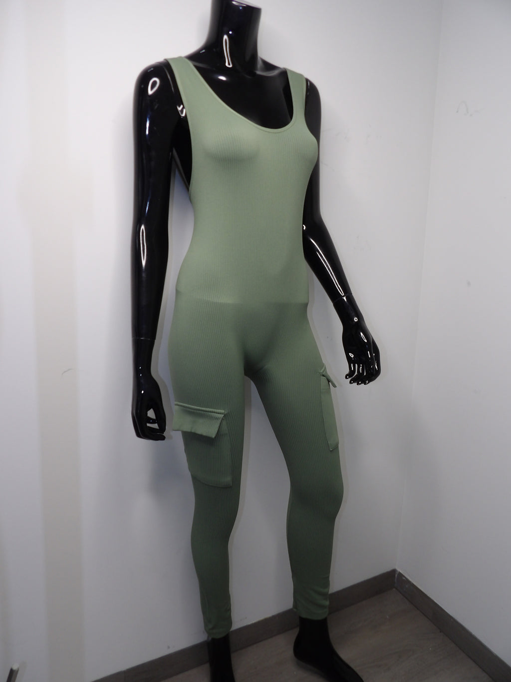 Ribbed Seamless Raceback Cargo Jumpsuit