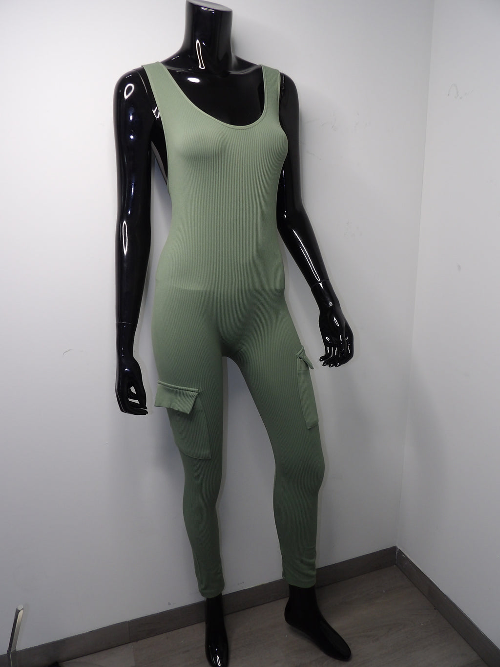 Ribbed Seamless Raceback Cargo Jumpsuit