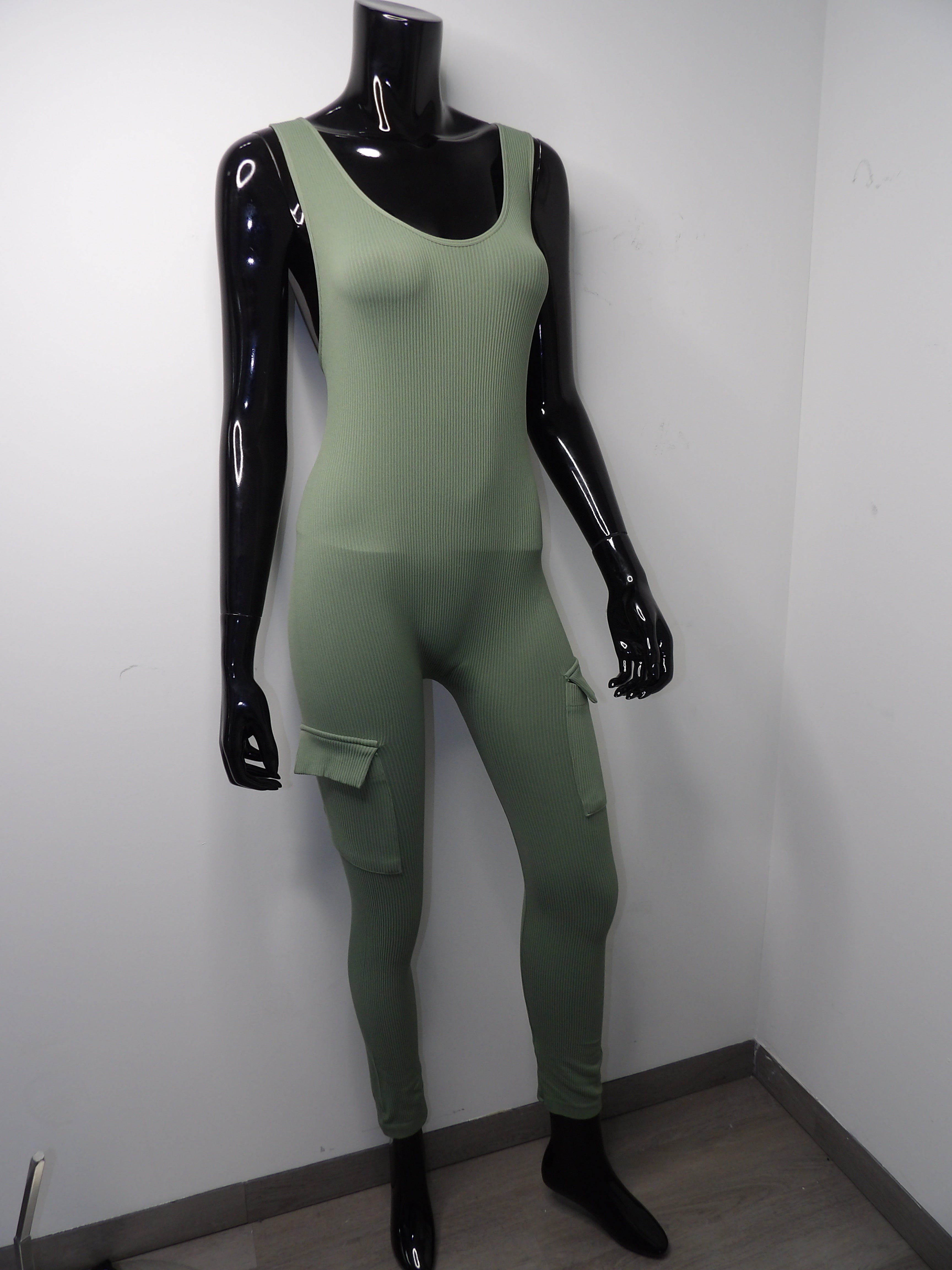 Ribbed Seamless Raceback Cargo Jumpsuit