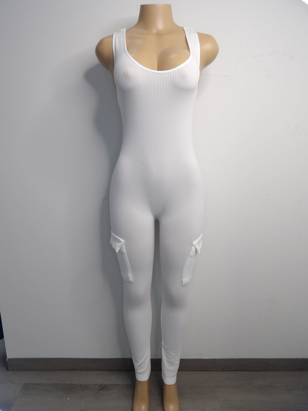 Ribbed Seamless Raceback Cargo Jumpsuit