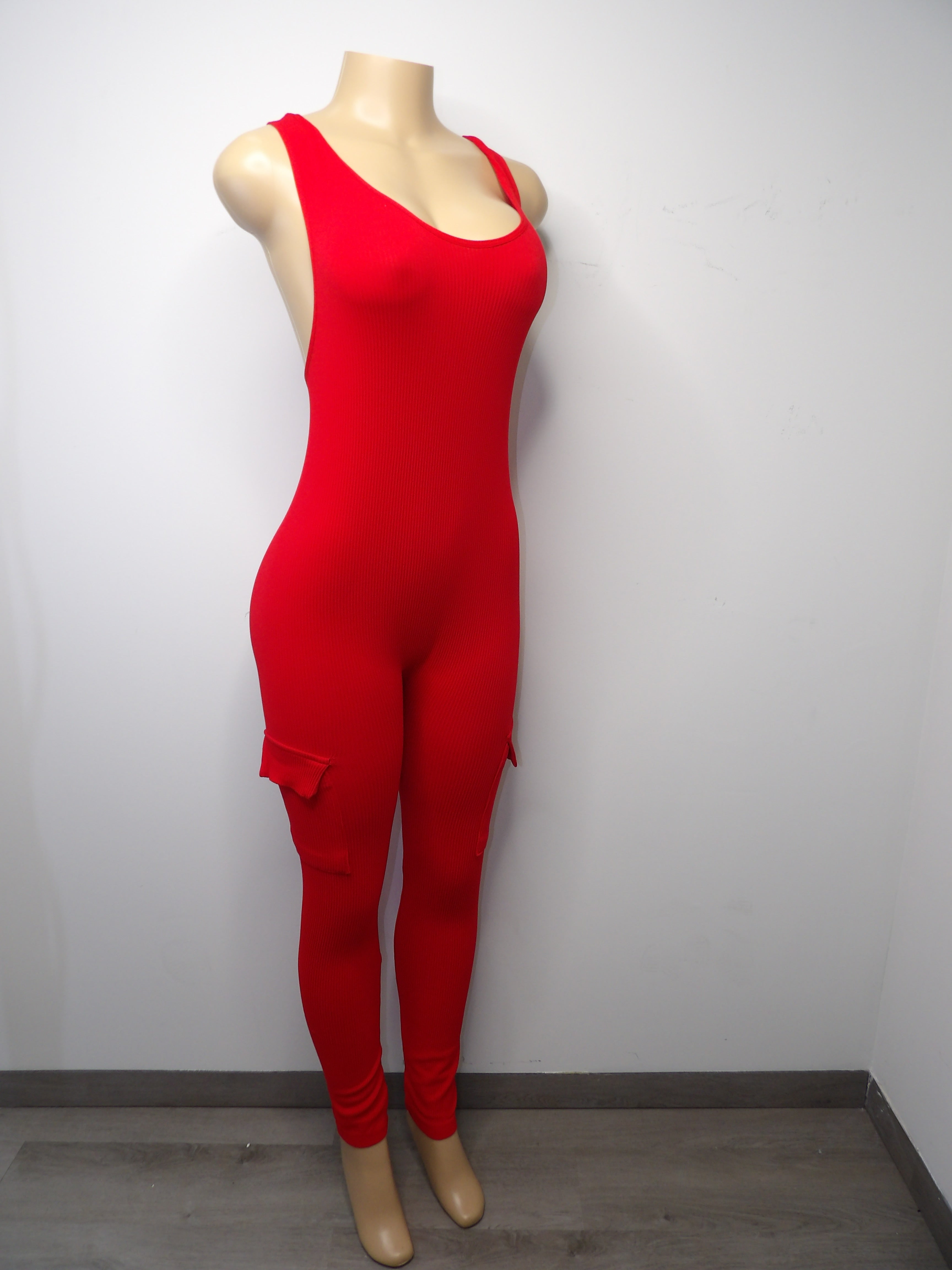 Ribbed Seamless Raceback Cargo Jumpsuit