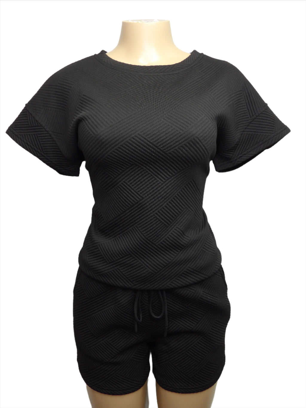 Solid Textured Drawstring 2 Piece Shorts Set