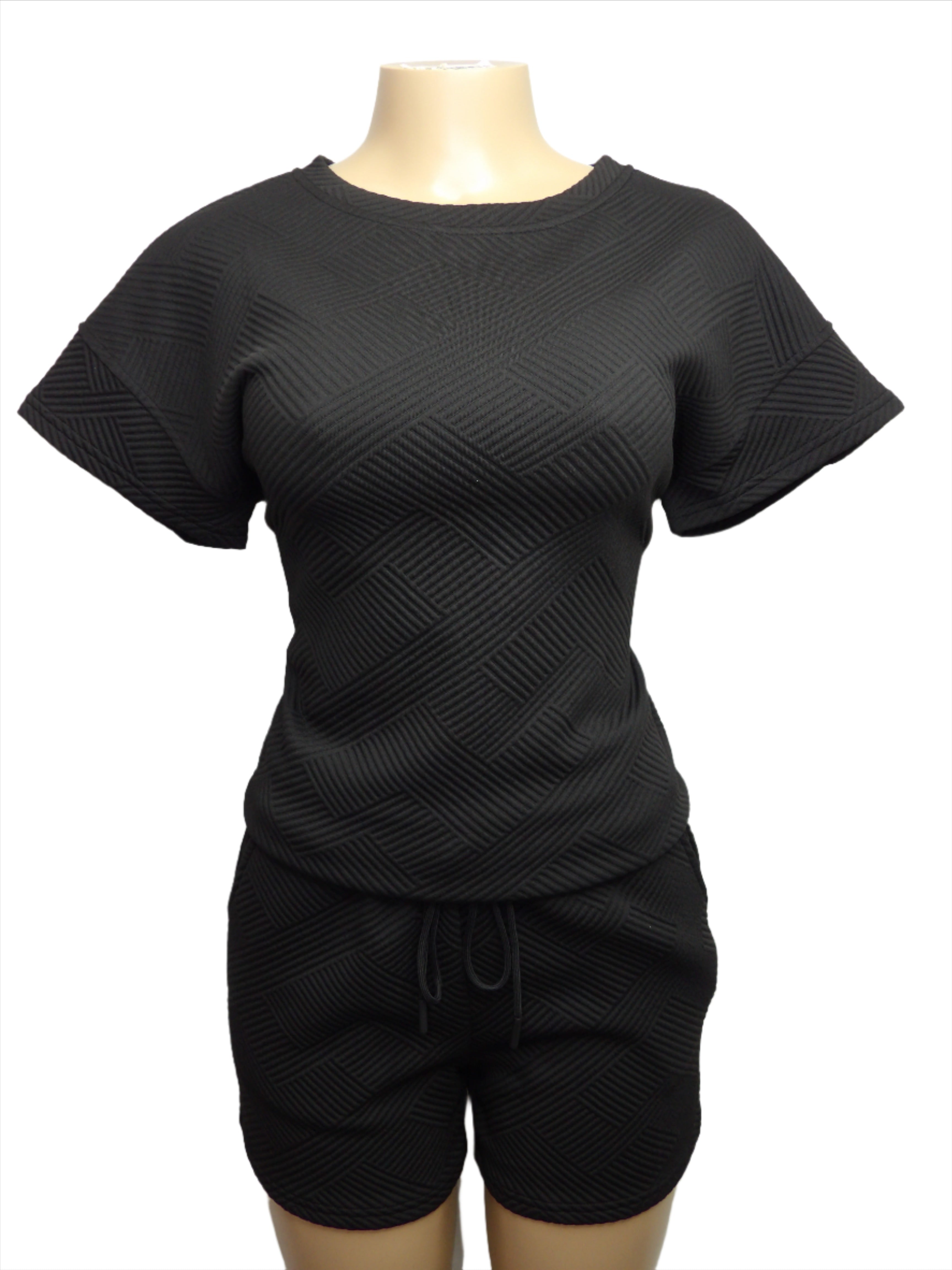 Solid Textured Drawstring 2 Piece Shorts Set