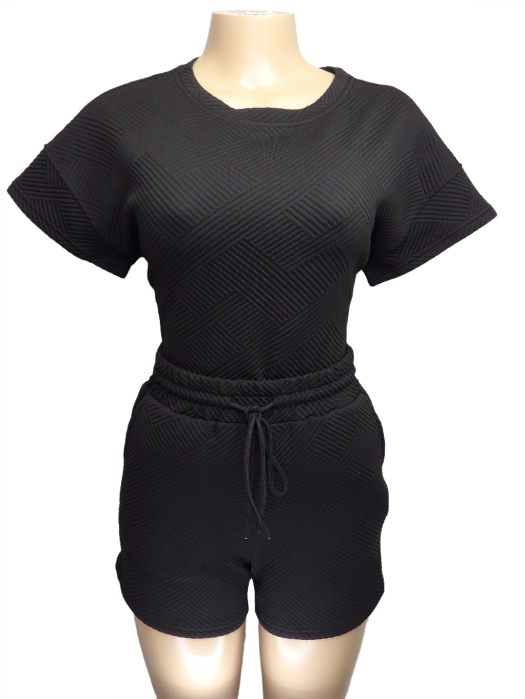 Solid Textured Drawstring 2 Piece Shorts Set
