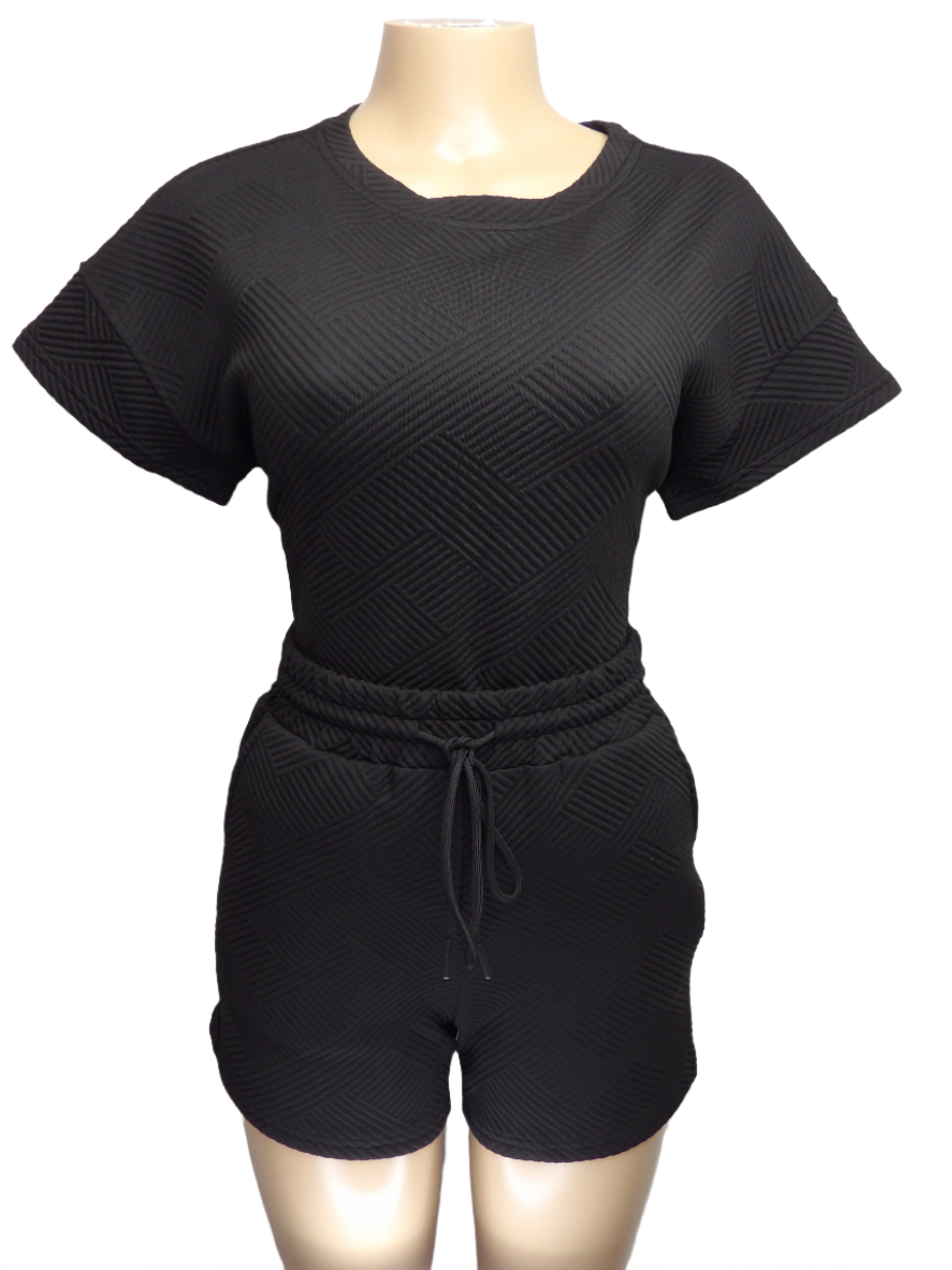 Solid Textured Drawstring 2 Piece Shorts Set