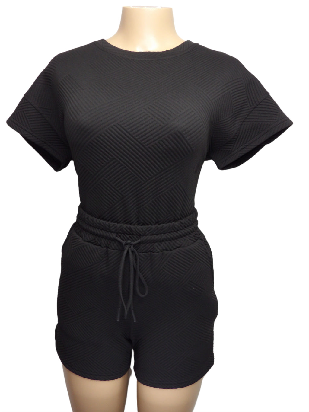 Solid Textured Drawstring 2 Piece Shorts Set