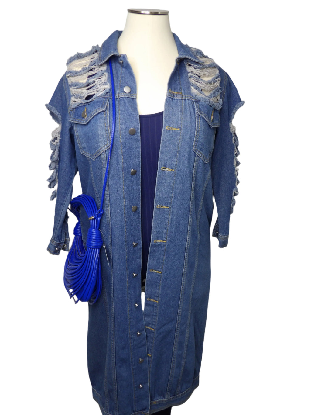 Long Distressed Denim Jacket
