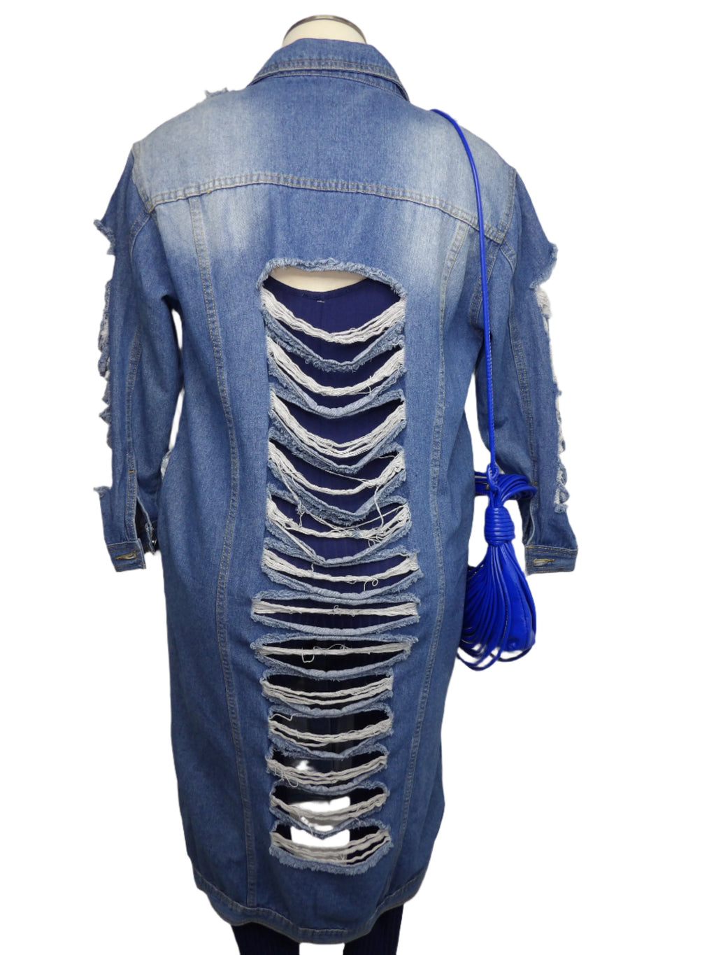 Long Distressed Denim Jacket