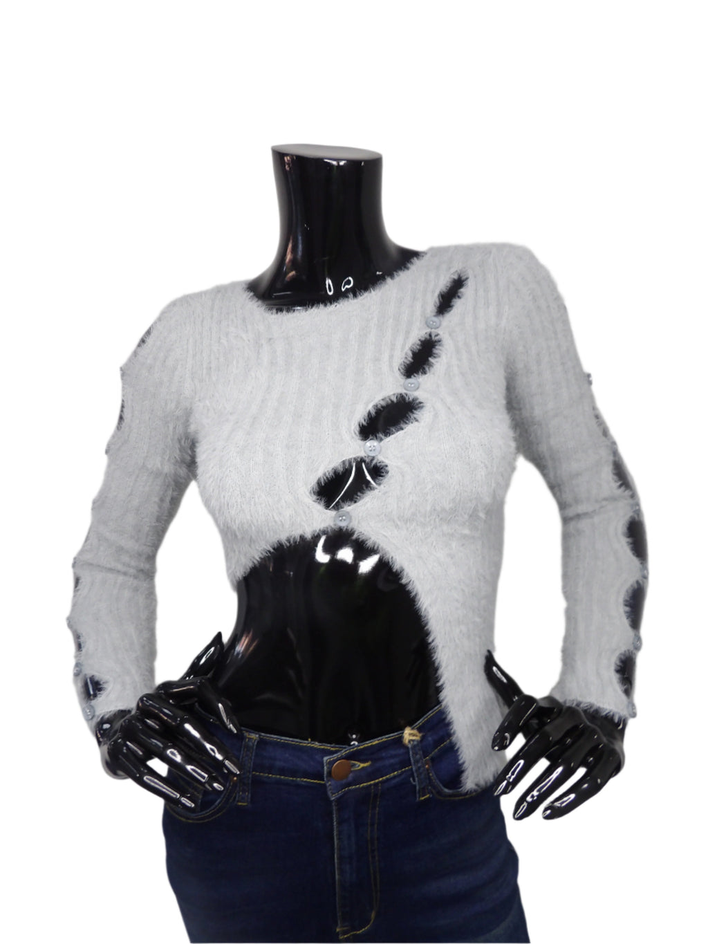 Fuzzy Cropped Sweater With Button Detail